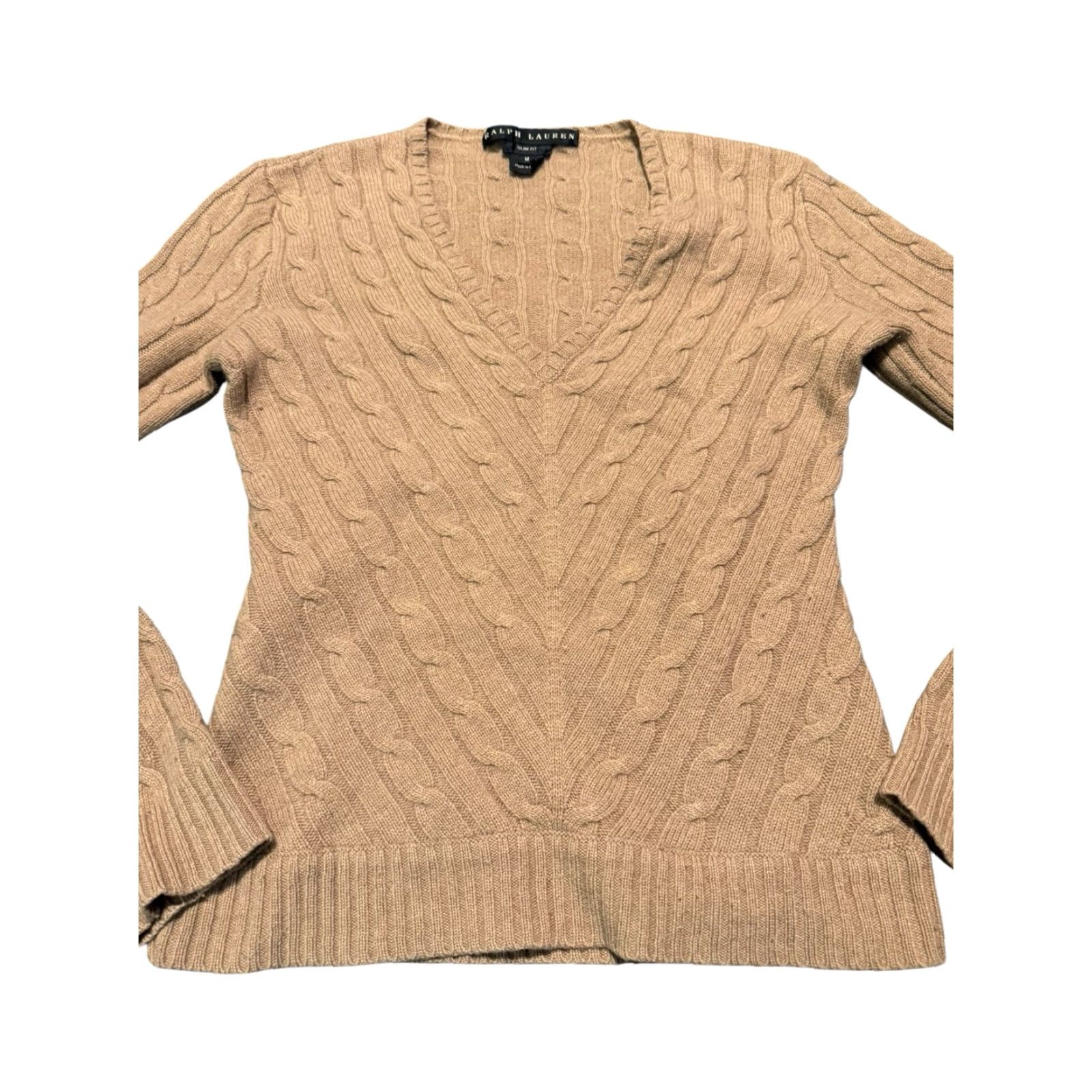 Ralph Lauren VINTAGE Ralph Lauren Black Label Women's Beige 100% Cashmere Cable Knit Sweater Med Pullover Size M / US 6-8 / IT 42-44 - 2 Thumbnail