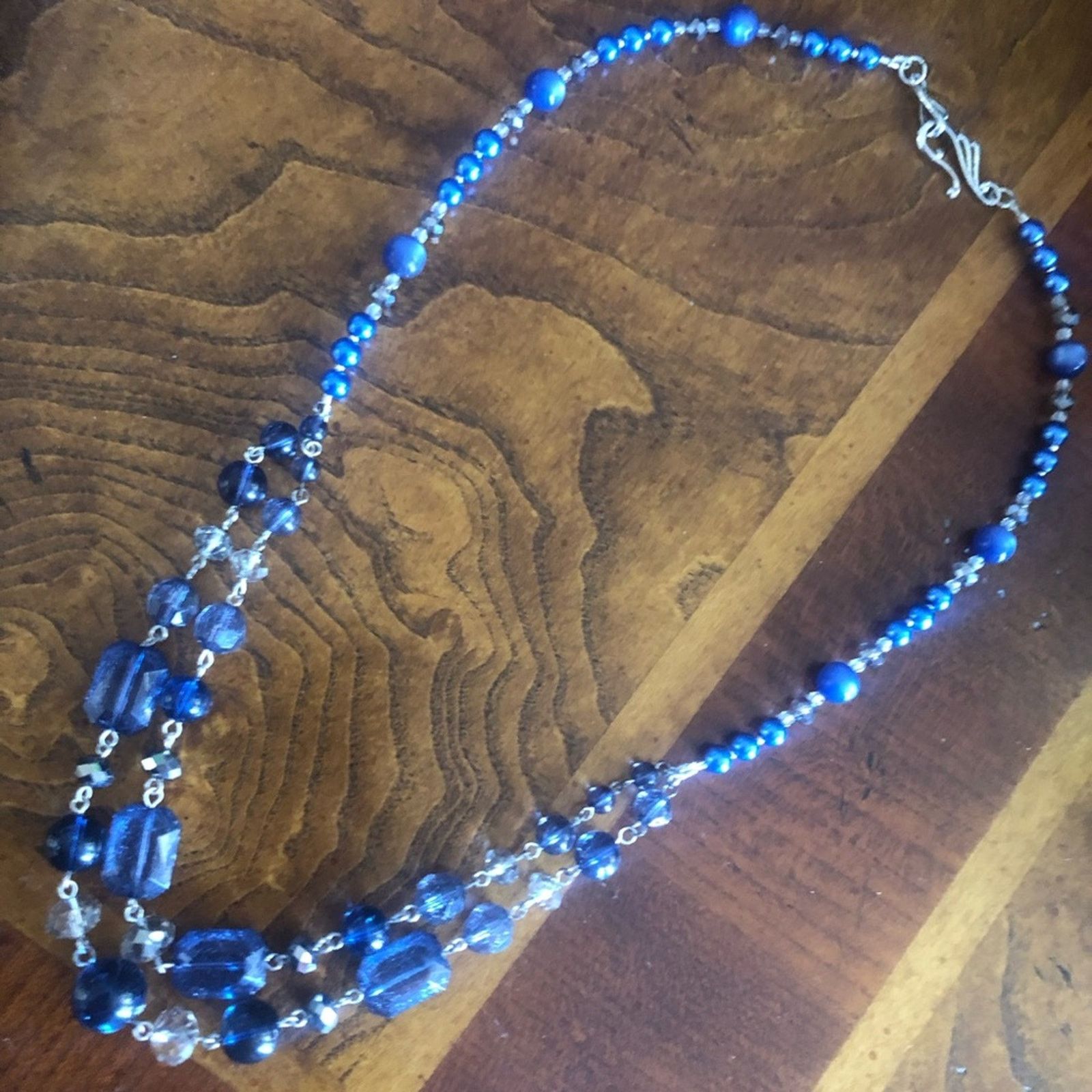 Handmade Handcrafted blue tone vintage bead pearl necklace Size ONE SIZE - 6 Thumbnail