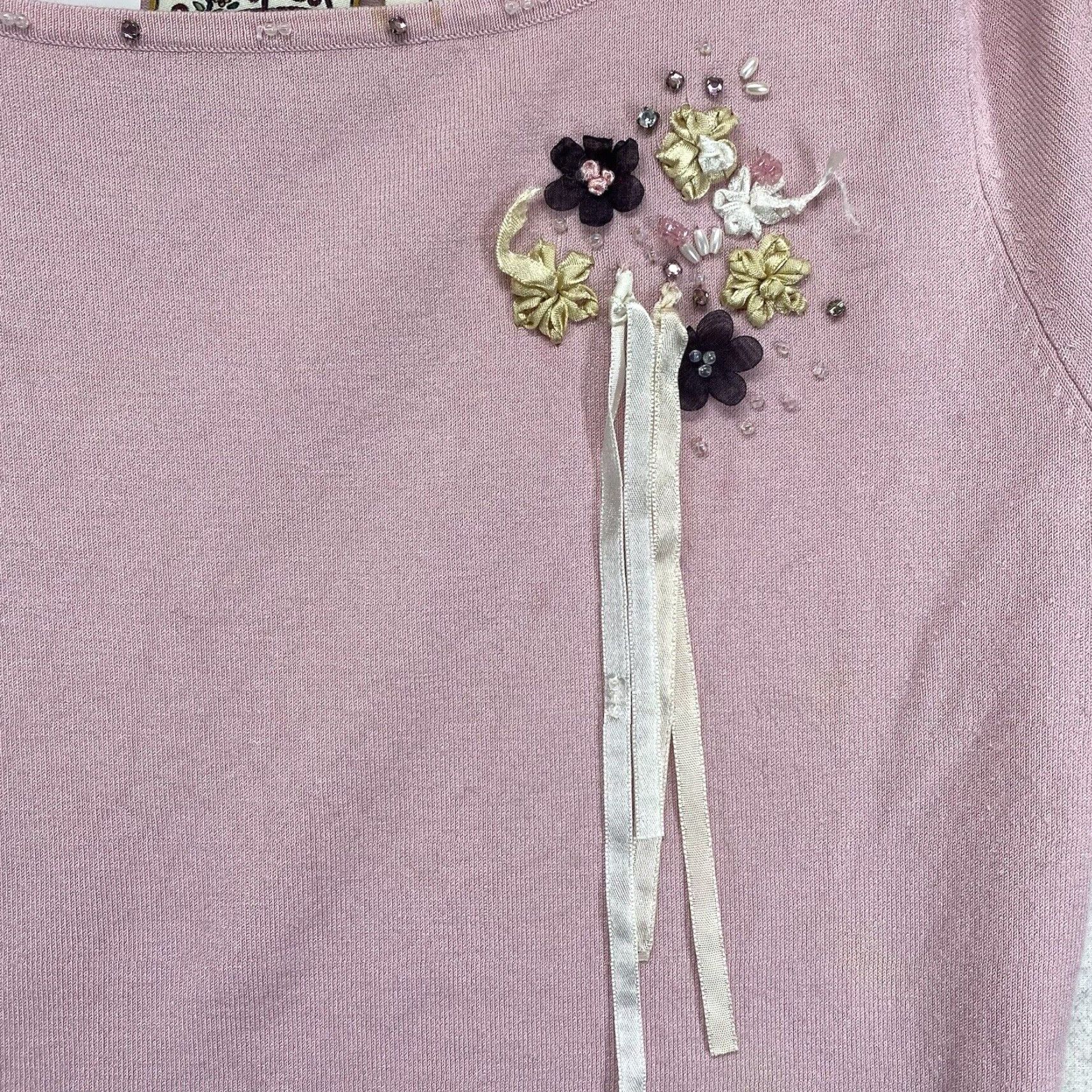 Vintage VINTAGE Heirloom Collectibles Pink Knit Beaded T-Shirt Women's Large Cap Sleeve Fashion Casual Party Size L / US 10 / IT 46 - 2 Thumbnail