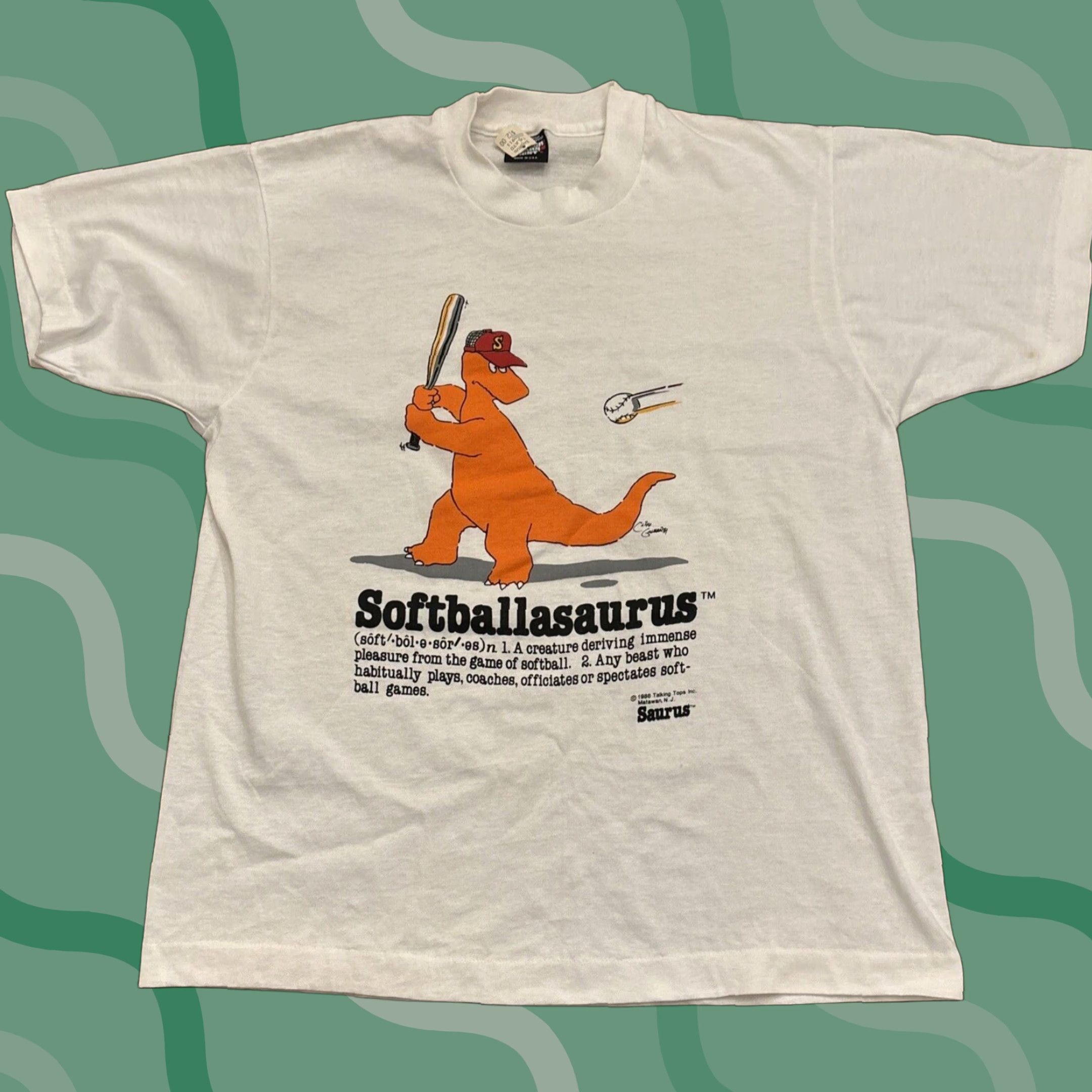 Vintage VINTAGE Softball T-Shirt Saurus 1986 NOS Screen Stars White Single Stitch Adult L Men Short Sleeve Mens Size US L / EU 52-54 / 3 - 1 Thumbnail