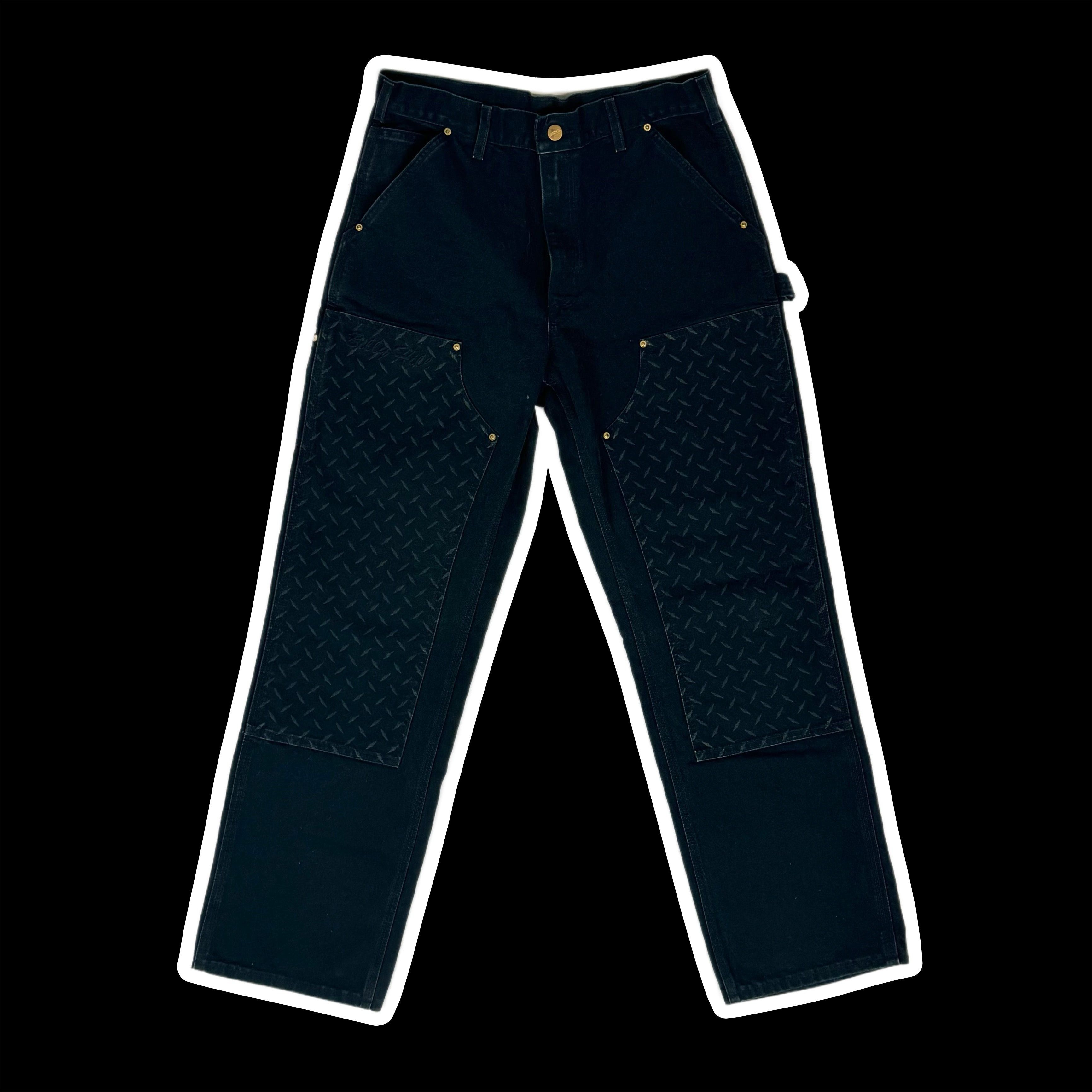 image of 2021 Billy Hill Double Knee Diamond Plate Carhartt Pants in Black, Men's (Size 32)