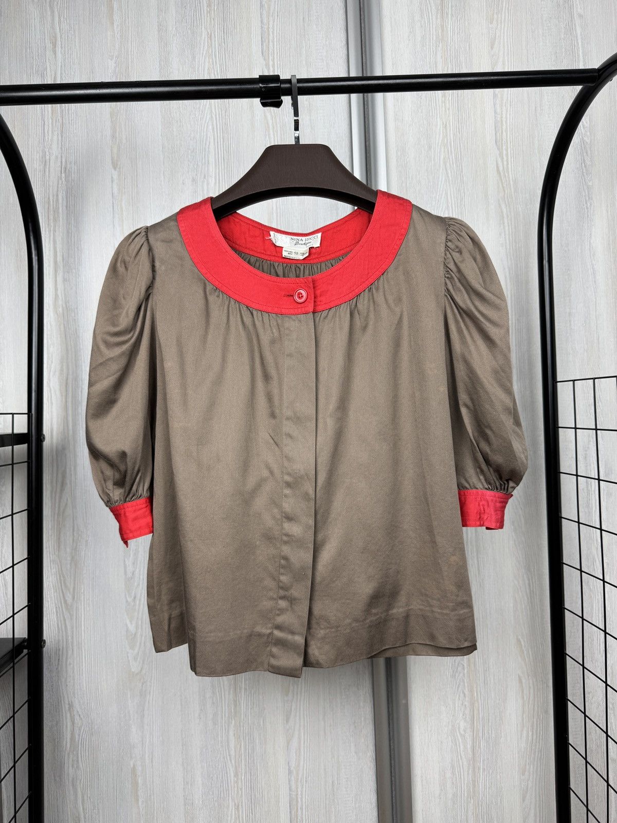 Nina Ricci × Vintage NINA RICCI Boutique Vintage brown red collar cotton blouse Size M / US 6-8 / IT 42-44 - 1 Thumbnail