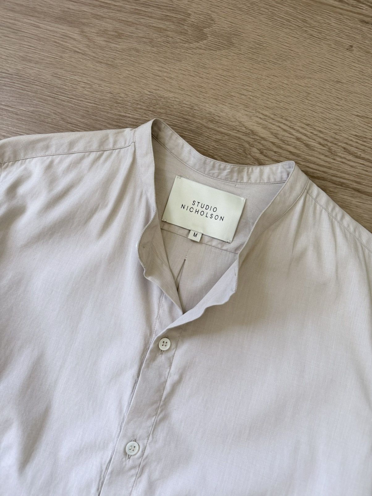 Studio Nicholson Chaos Shirt Beige Cotton Collarless Long Sleeve Size US M / EU 48-50 / 2 - 3 Thumbnail