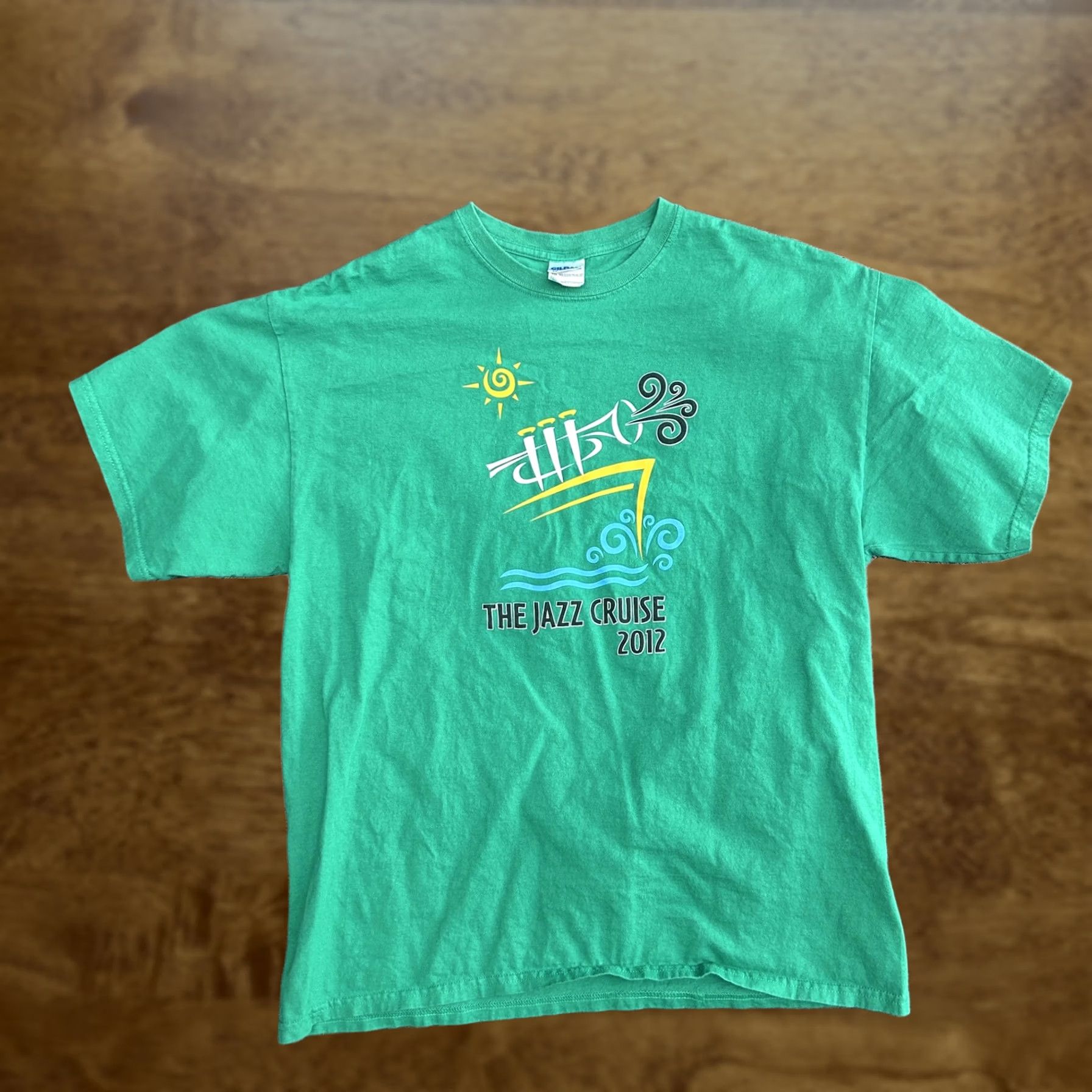 Gildan VINTAGE The Jazz Cruise Shirt Mens XL Green Gildan Ultra Cotton 2012 Graphic Tee Size US XL / EU 56 / 4 - 1 Thumbnail