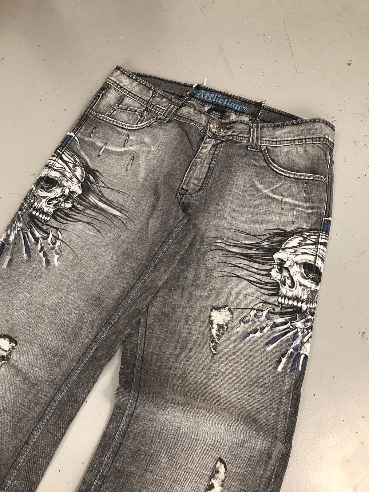 Affliction × Southpole × Vintage Crazy vintage affliction gray skull distressed denim Size US 36 / EU 52 - 4 Thumbnail