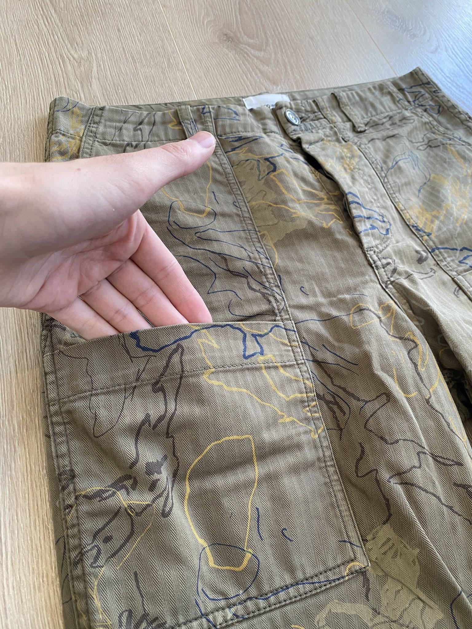 Our Legacy × Wood Wood 46/S - Green AOP Trousers - Herringbone Weave Size US 30 / EU 46 - 5 Thumbnail