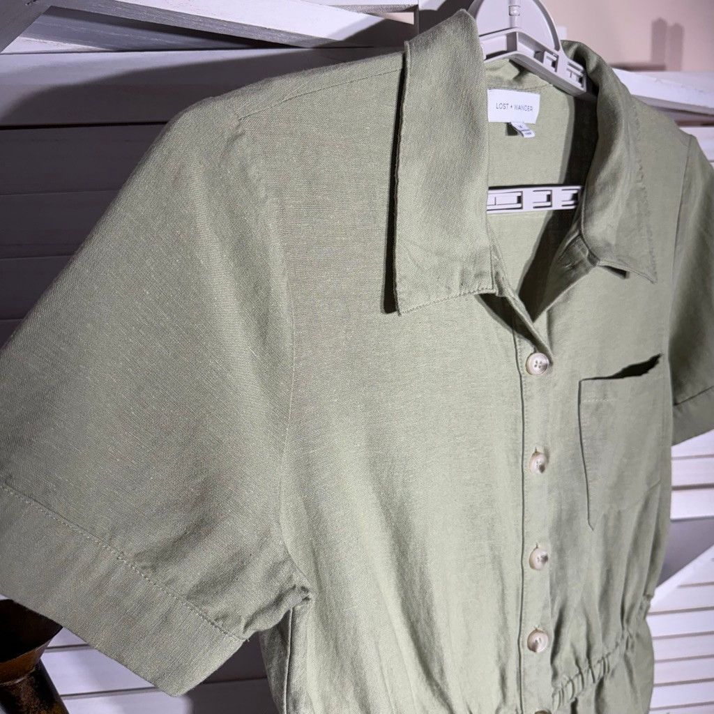 Vintage sage green romper shorts front buttons 2 side pockets sz M Size 30" / US 8 / IT 44 - 3 Thumbnail