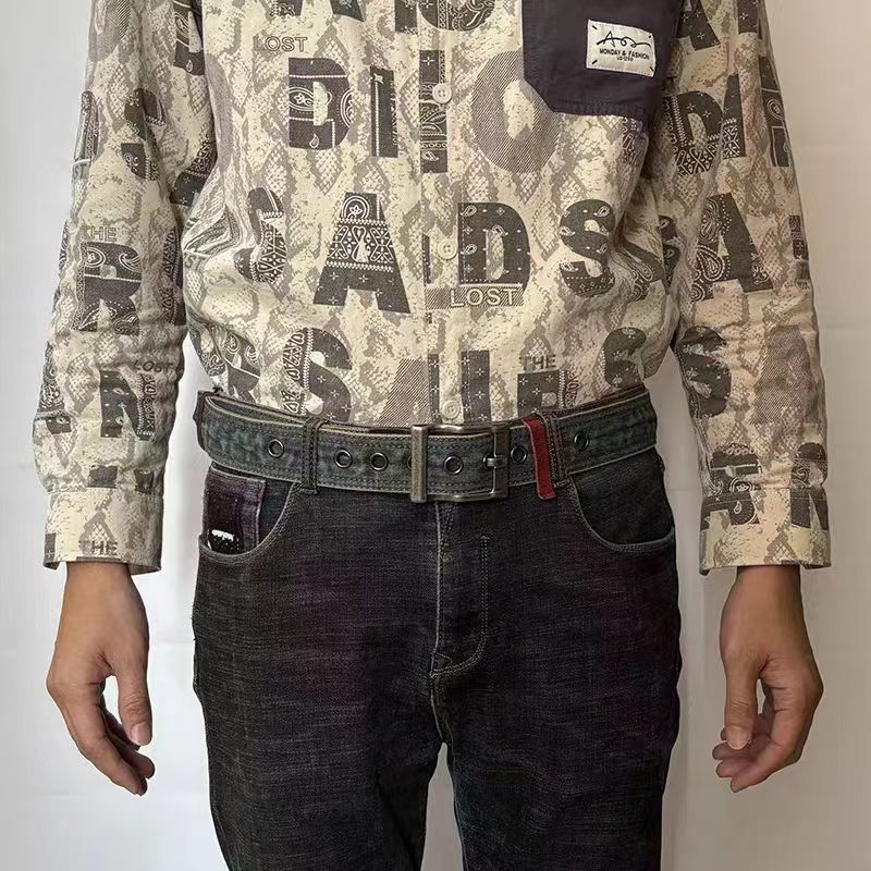 Japanese Brand × Vintage 47in Vintage Pin Buckle Versatile Denim Wide Belt Size ONE SIZE - 4 Thumbnail