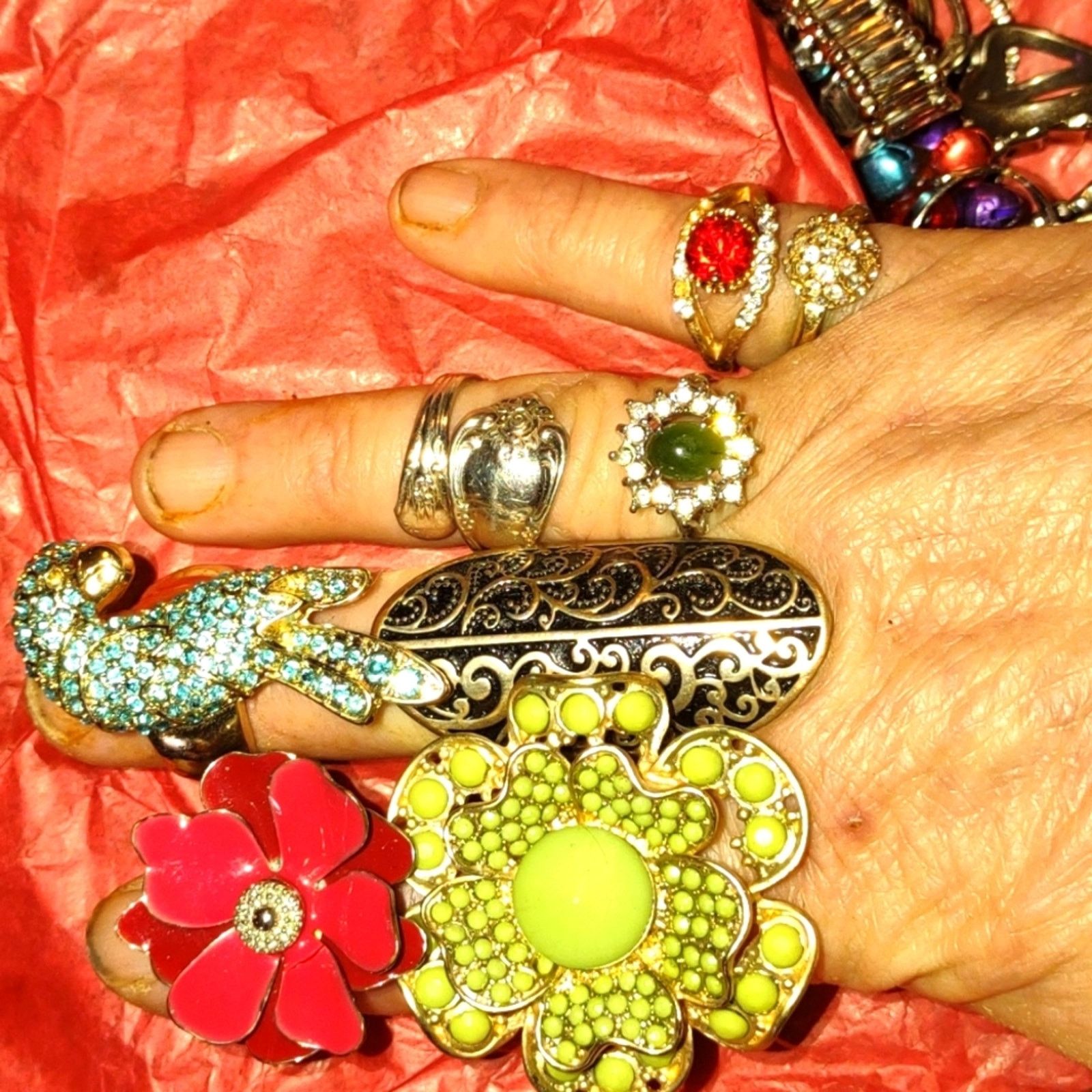 Vintage Four BEAUTIFUL Costume stretch Rings $15ea or all 4 for $40 Size ONE SIZE - 2 Thumbnail