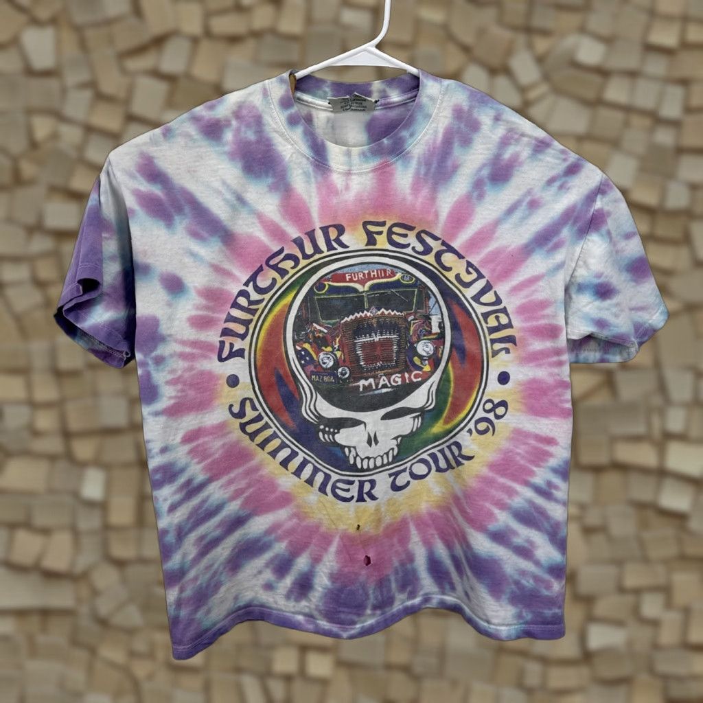 VINTAGE Grateful Dead Further Festival Summer Tour 98 T-Shirt Tie Dye XL Multicolor Cotton Boca Unisex Adults 90s Music Band Shirt Mens Womens