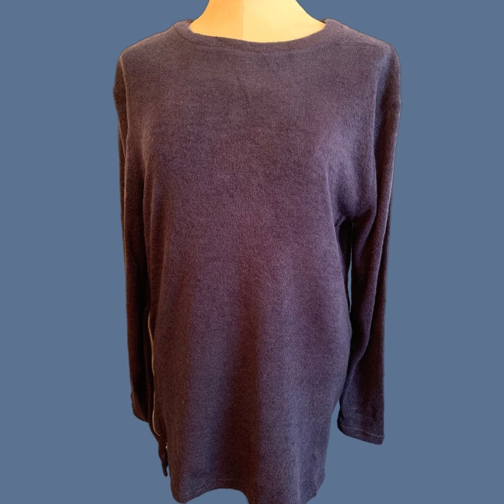 Vintage Yomoko Women's Tunic Sweater Medium Navy Blue Side Zip Lightweight Knitwear Sweater Crew Neck Long Sleeve 95% cotton 5% polyester Size M / US 6-8 / IT 42-44 - 1 Thumbnail