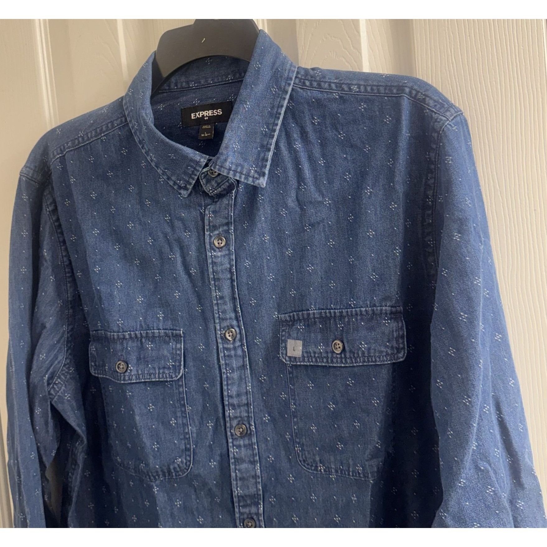 Express Express Demin Shirt Mens Large Poke Dots Long Sleeve Size US L / EU 52-54 / 3 - 3 Thumbnail
