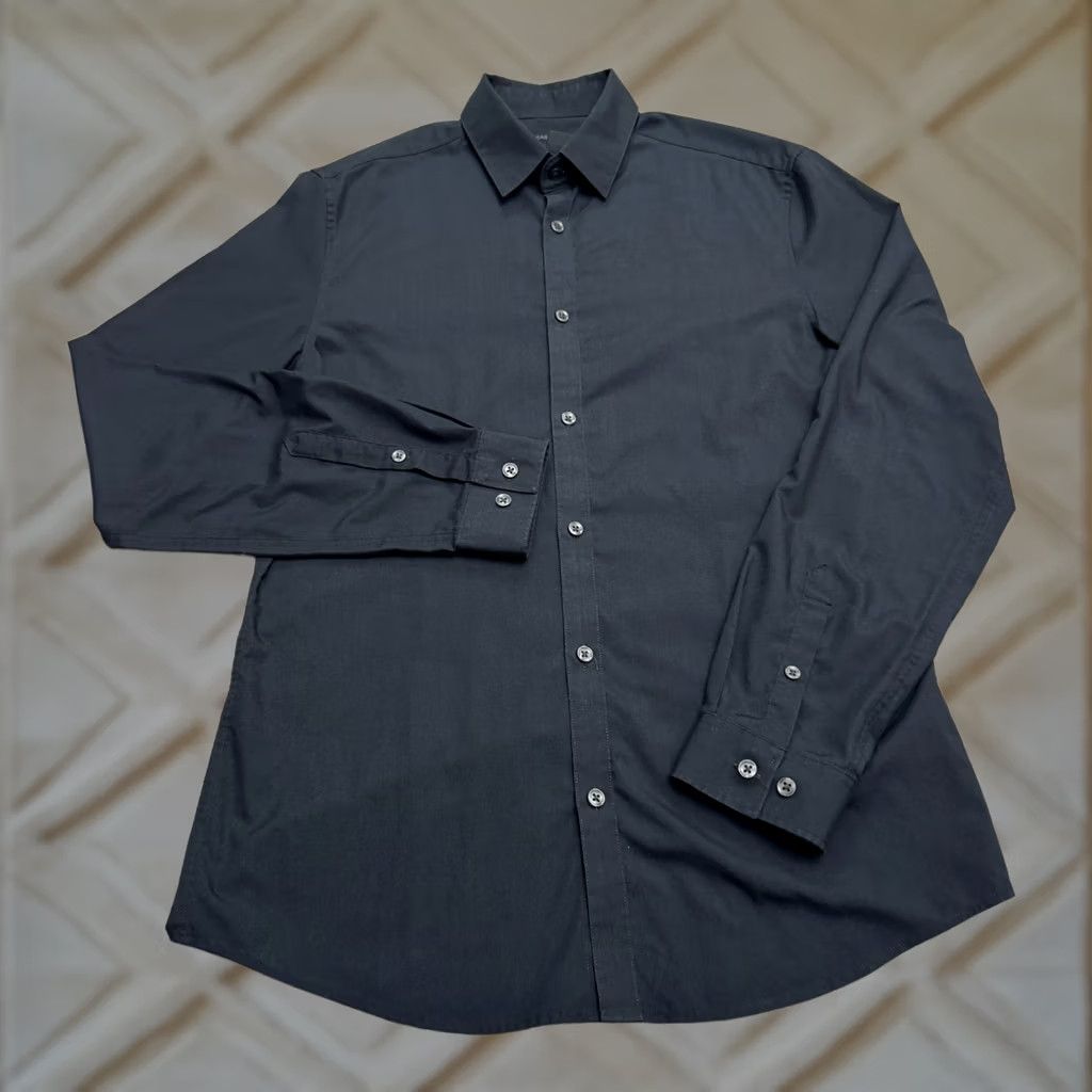 H&M H&M Slim Fit Easy Iron Dress Shirt Mens M Black Long Sleeve Classic Work Shirt Size 40R - 1 Thumbnail