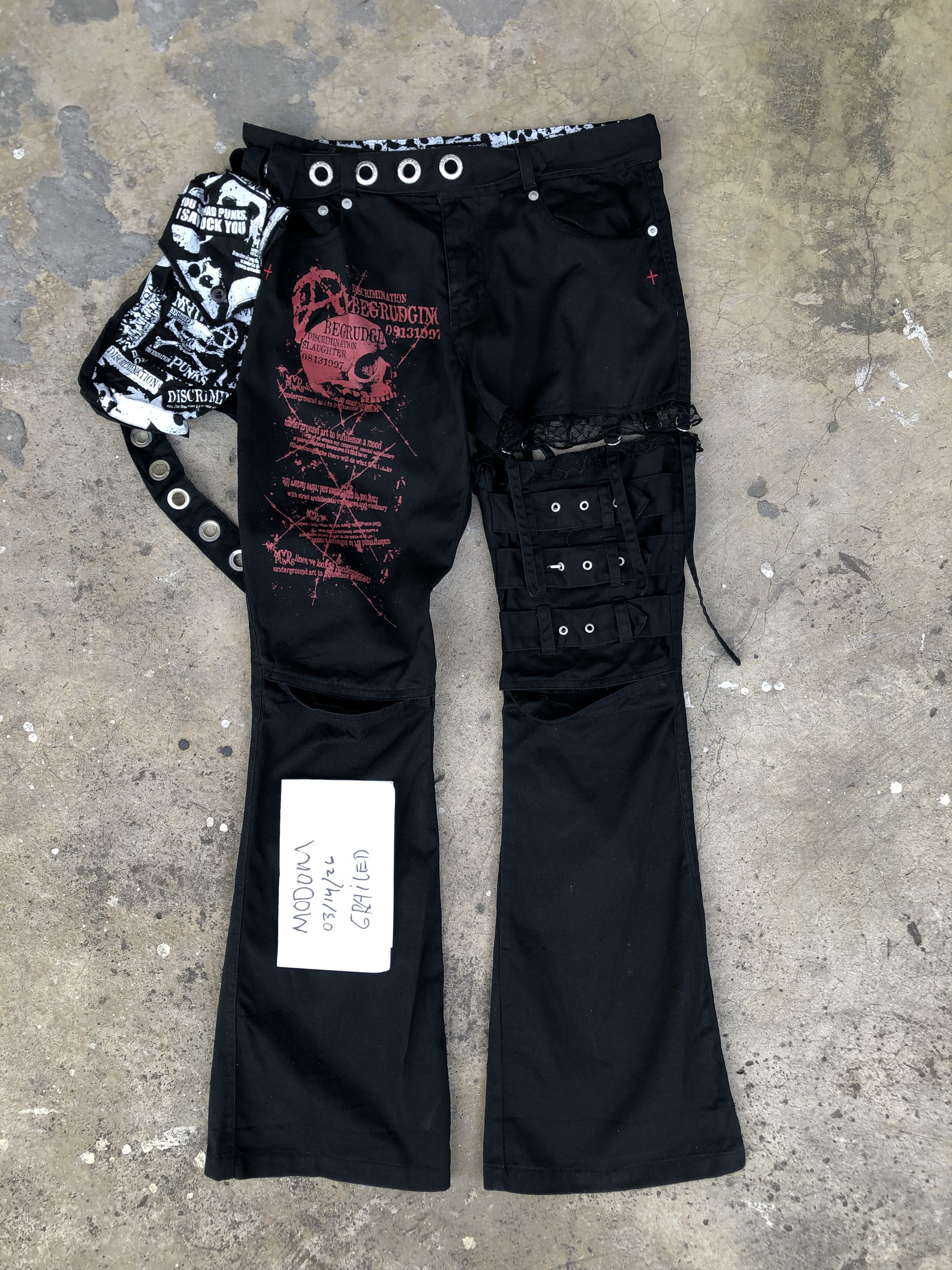 Japanese Brand Mad Girl MGB-50 Bondage Flare Pants Mad Punks Goth Punk Y2K Size 29" - 3 Thumbnail