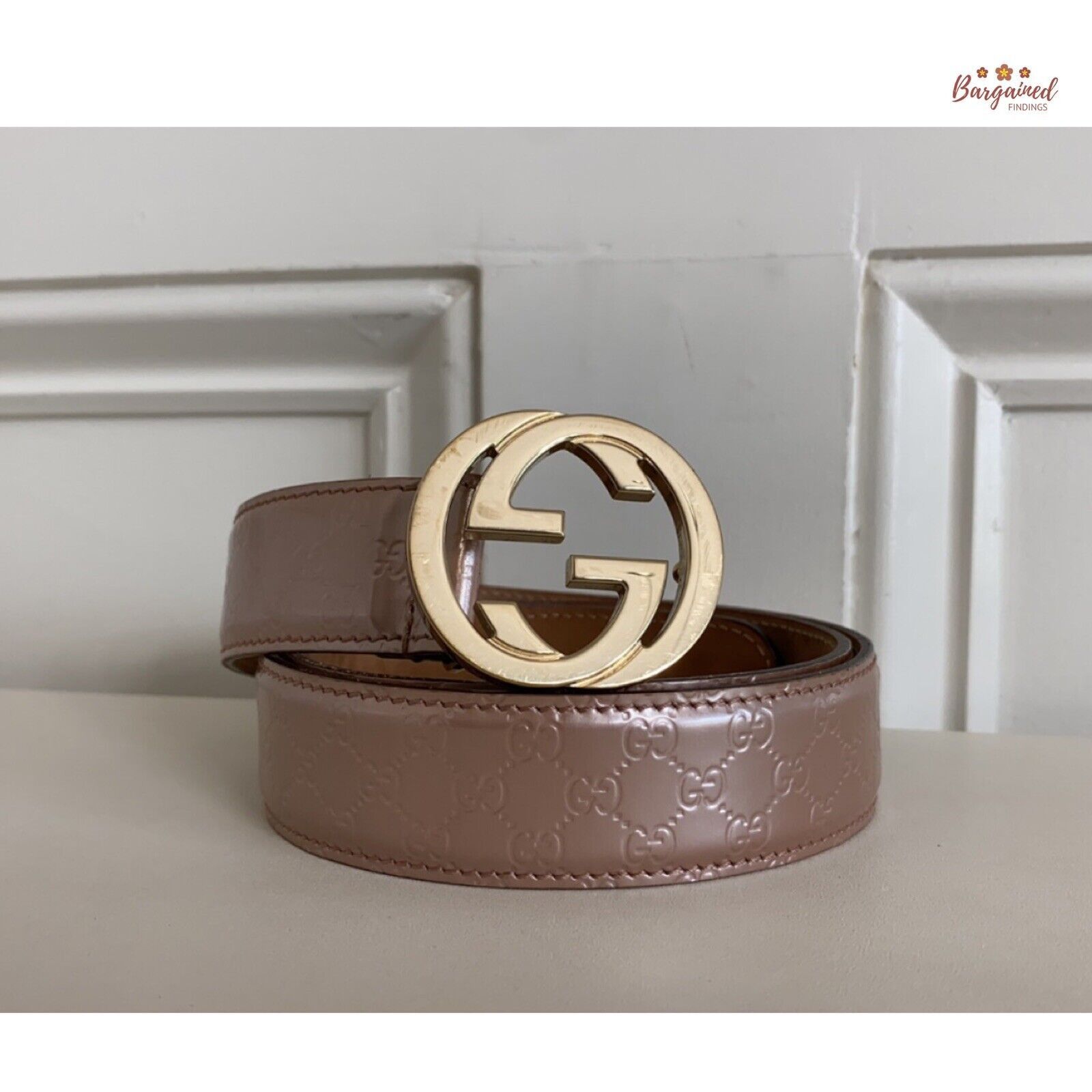 Gucci Gucci Pink Microguccissima Patent Leather Interlocking Belt Size 28 - 1 Thumbnail