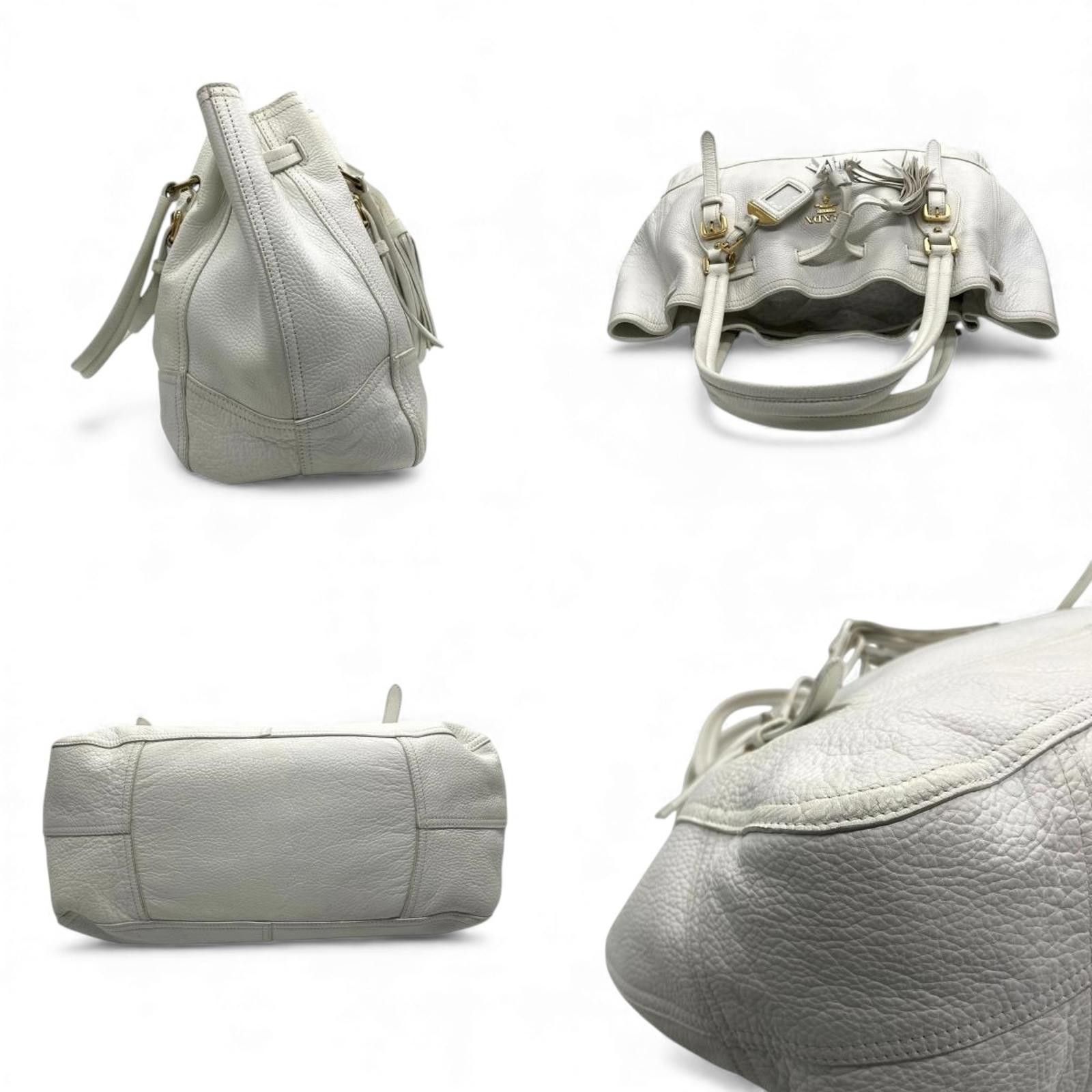 Prada Prada - White Leather Tote Bag Tassel Size ONE SIZE - 9 Thumbnail