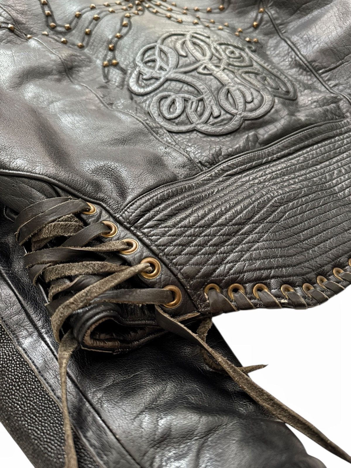 Bill Wall Leather GRAIL 1980’s Armored Brass and Stringray Oversized Leather Size US XL / EU 56 / 4 - 13 Thumbnail