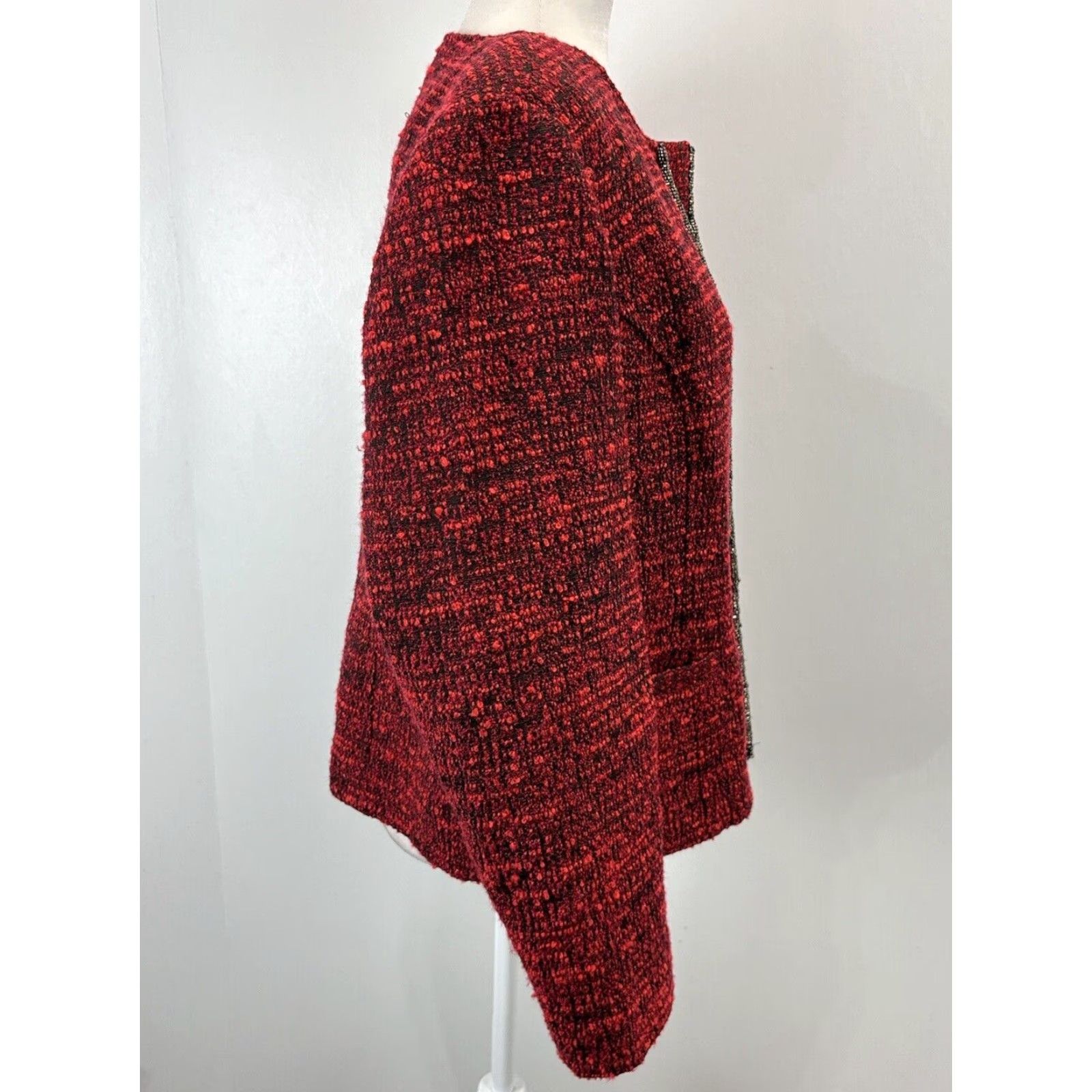 Vintage Chicos Blazer Red Tweed Jacket Sz 2 US Large Beaded Trim Open Front Career Size L / US 10 / IT 46 - 4 Thumbnail