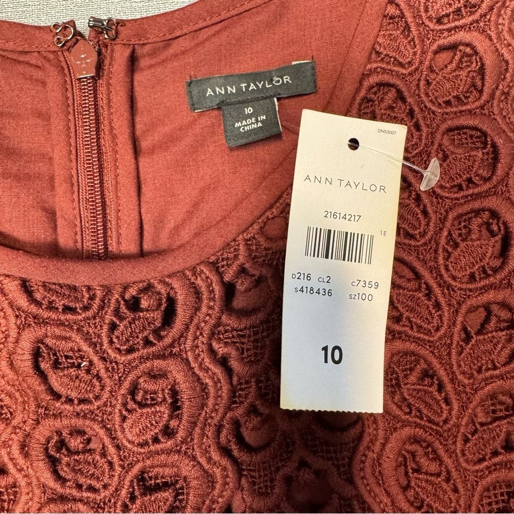 Ann Taylor NWT New Ann Taylor Tulip Lace Cotton Burgundy Dress Size 10 Size L / US 10 / IT 46 - 7 Thumbnail