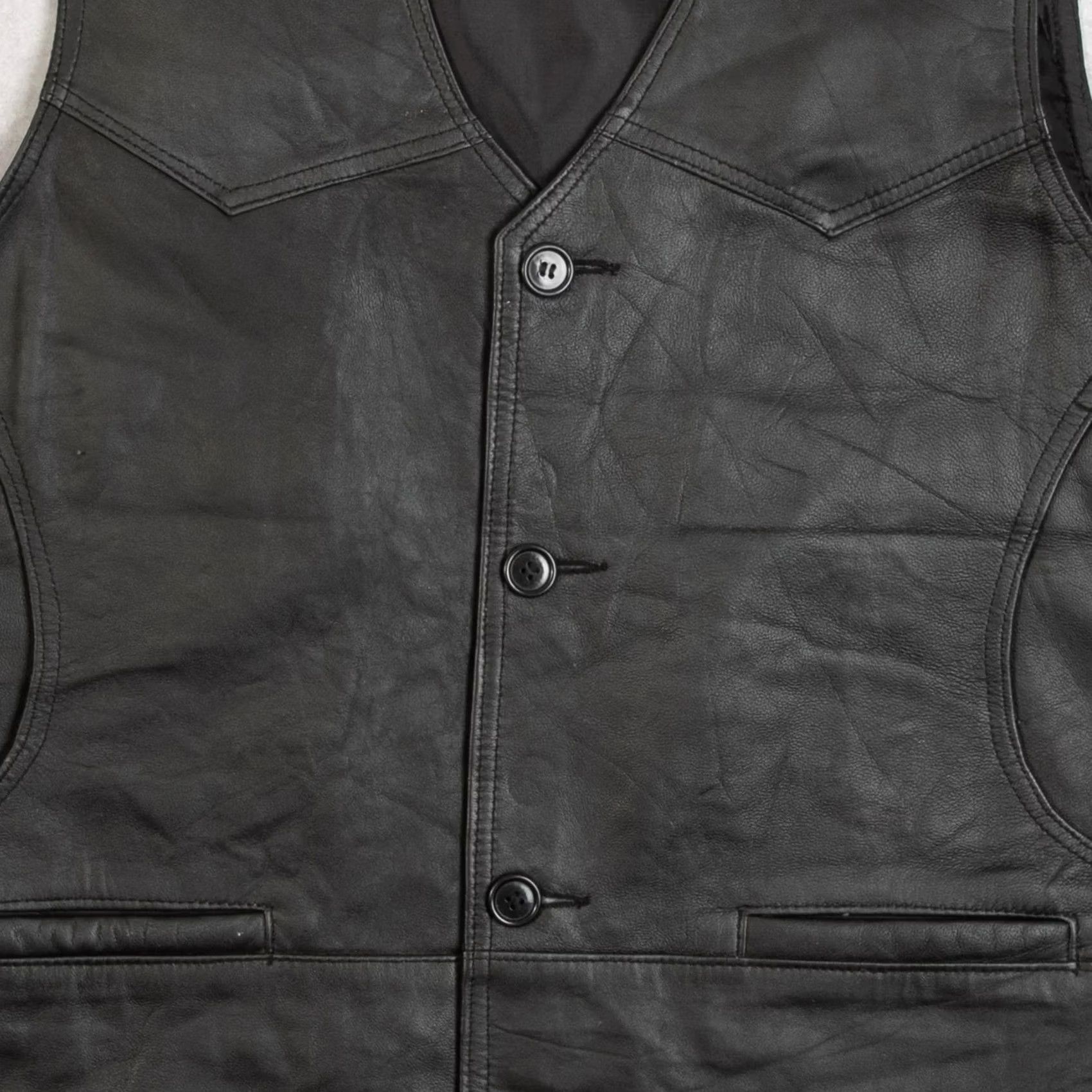X-LARGE Vintage Men’s 1990s Unbranded Leather Vest Jacket X-Large Black Size US XL / EU 56 / 4 - 6 Thumbnail