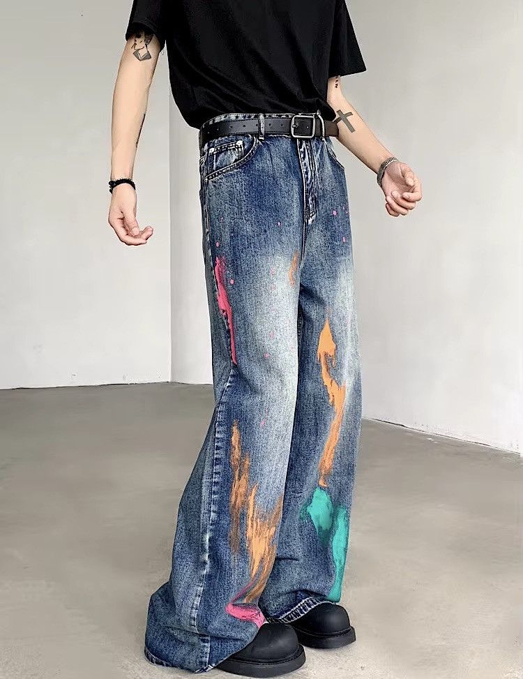 Designer × Vintage Streetwear Graffiti Loose Straight Jeans Size US 28 / EU 44 - 4 Thumbnail