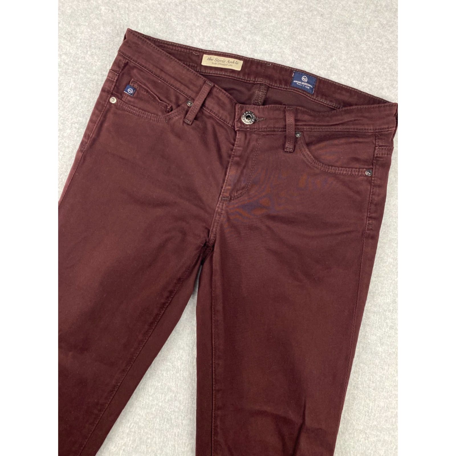Vintage AG Adriano Goldschmied Jeans Womens 25 R Burgundy Stevie Ankle Slim Straight USA Jeans (AG Stevie) Apple?? Size 42" / US 20 - 2 Thumbnail