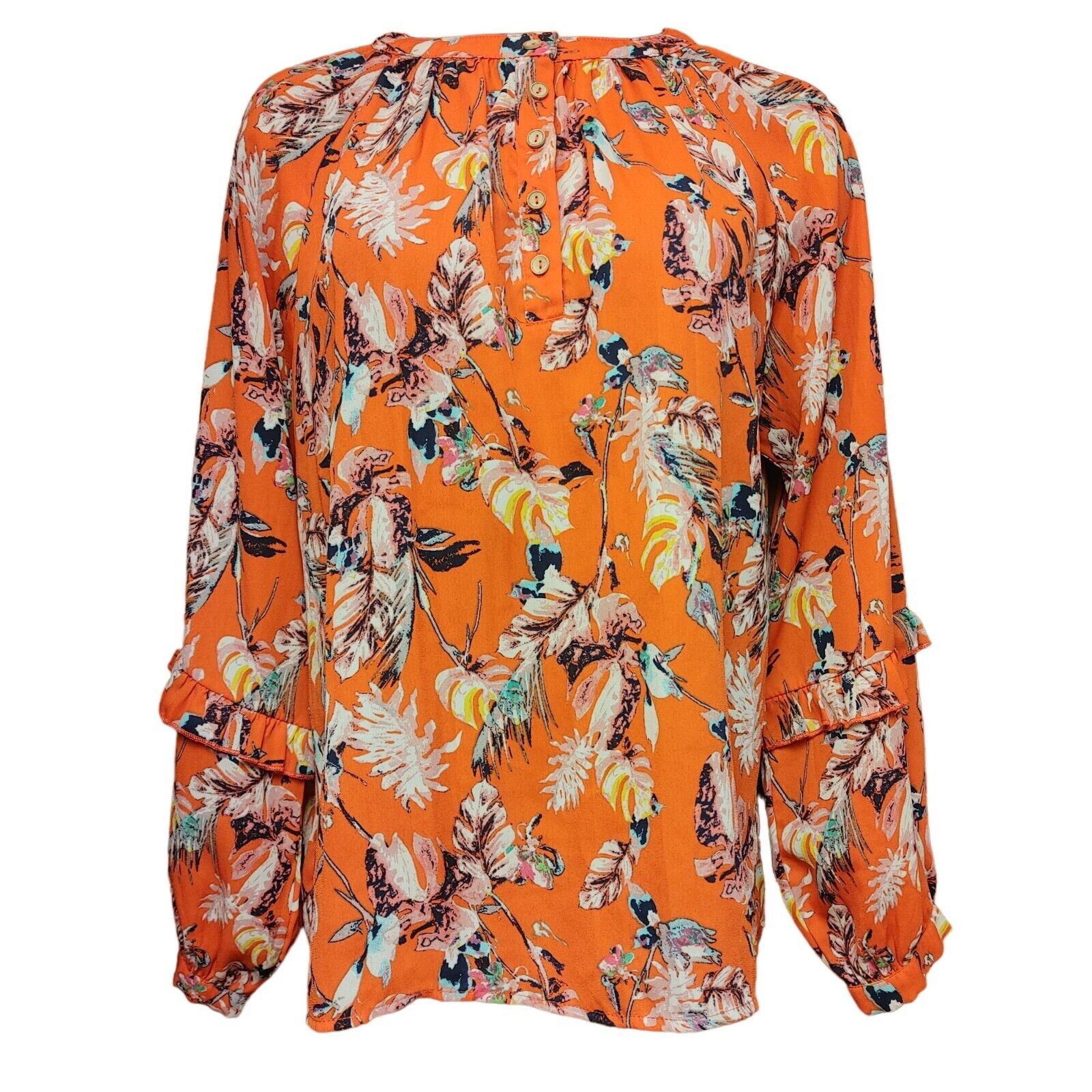 Buckle Black Buckle Black Women's Orange Floral Long Sleeve Top Large Size L / US 10 / IT 46 - 1 Thumbnail
