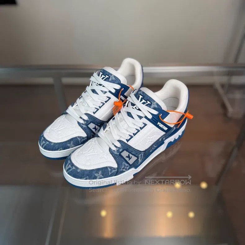 Louis Vuitton Louis Vuitton Trainer white and blue denim shoes Size US 8 / EU 41 - 1 Thumbnail