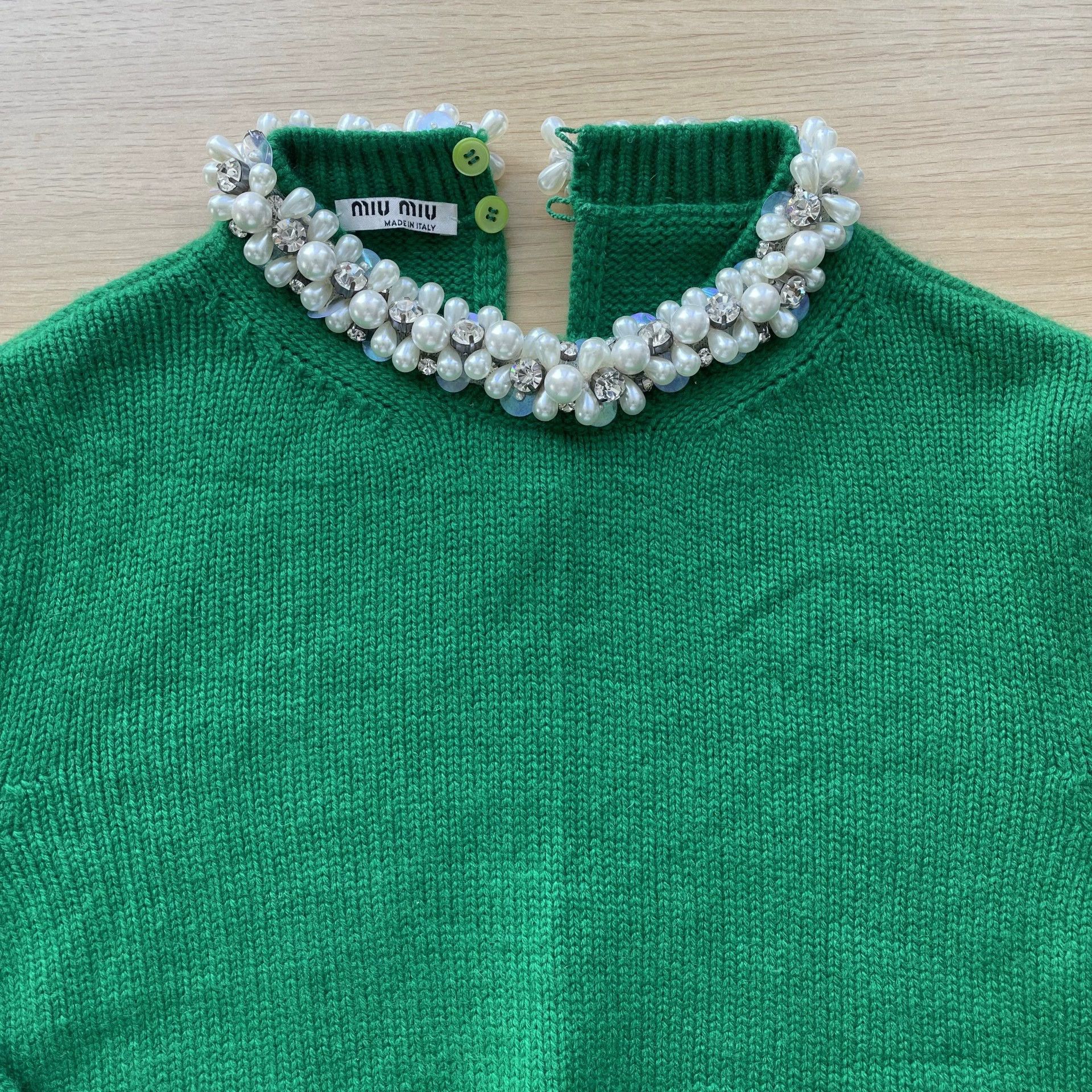 Miu Miu MIU MIU 99 new cashmere pearl gem green women's sweater 38 Size XS / US 0-2 / IT 36-38 - 3 Thumbnail