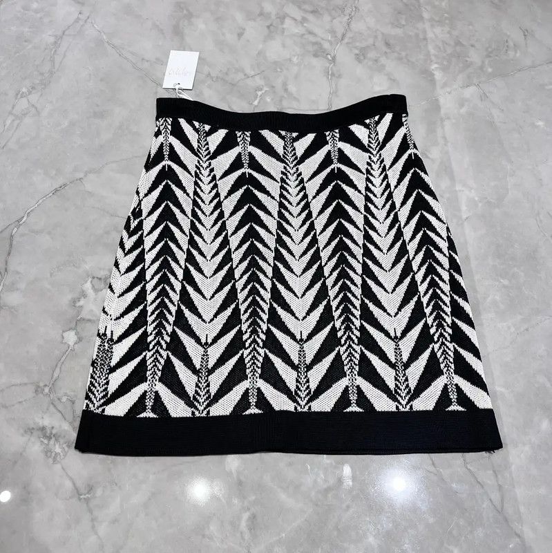Balmain Black Houndstooth A-Line Skirt Size S 0089