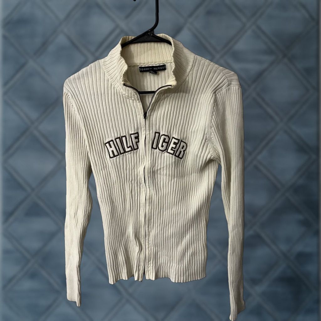 Tommy Hilfiger Tommy Hilfiger Sweater Women Full Zip Cotton Blend Long Sleeve White L Logo Size L / US 10 / IT 46 - 1 Thumbnail