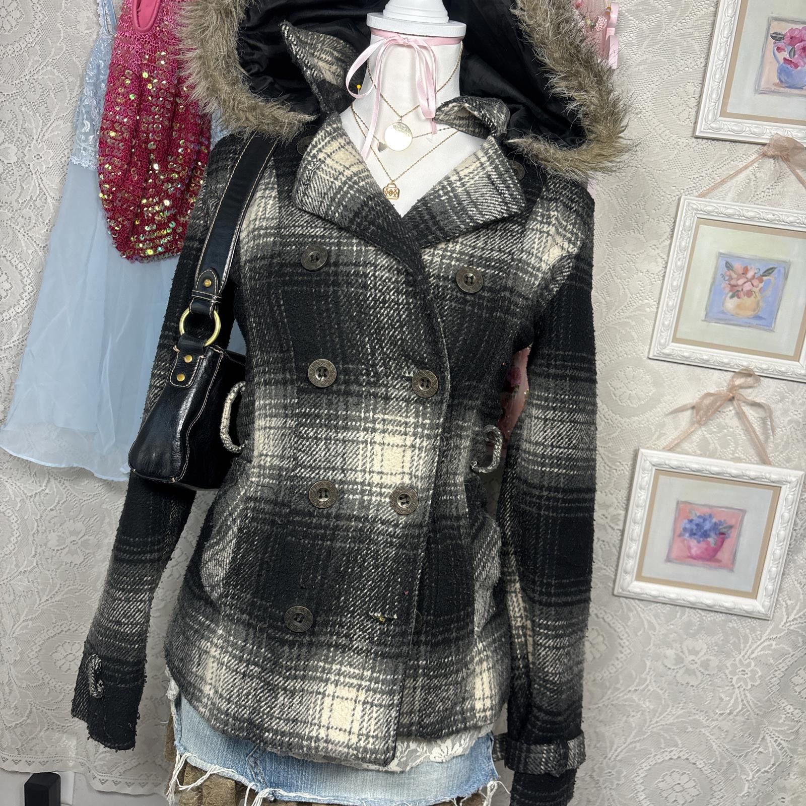 rue21 y2k fur hooded plaid jacket Size M / US 6-8 / IT 42-44 - 2 Thumbnail