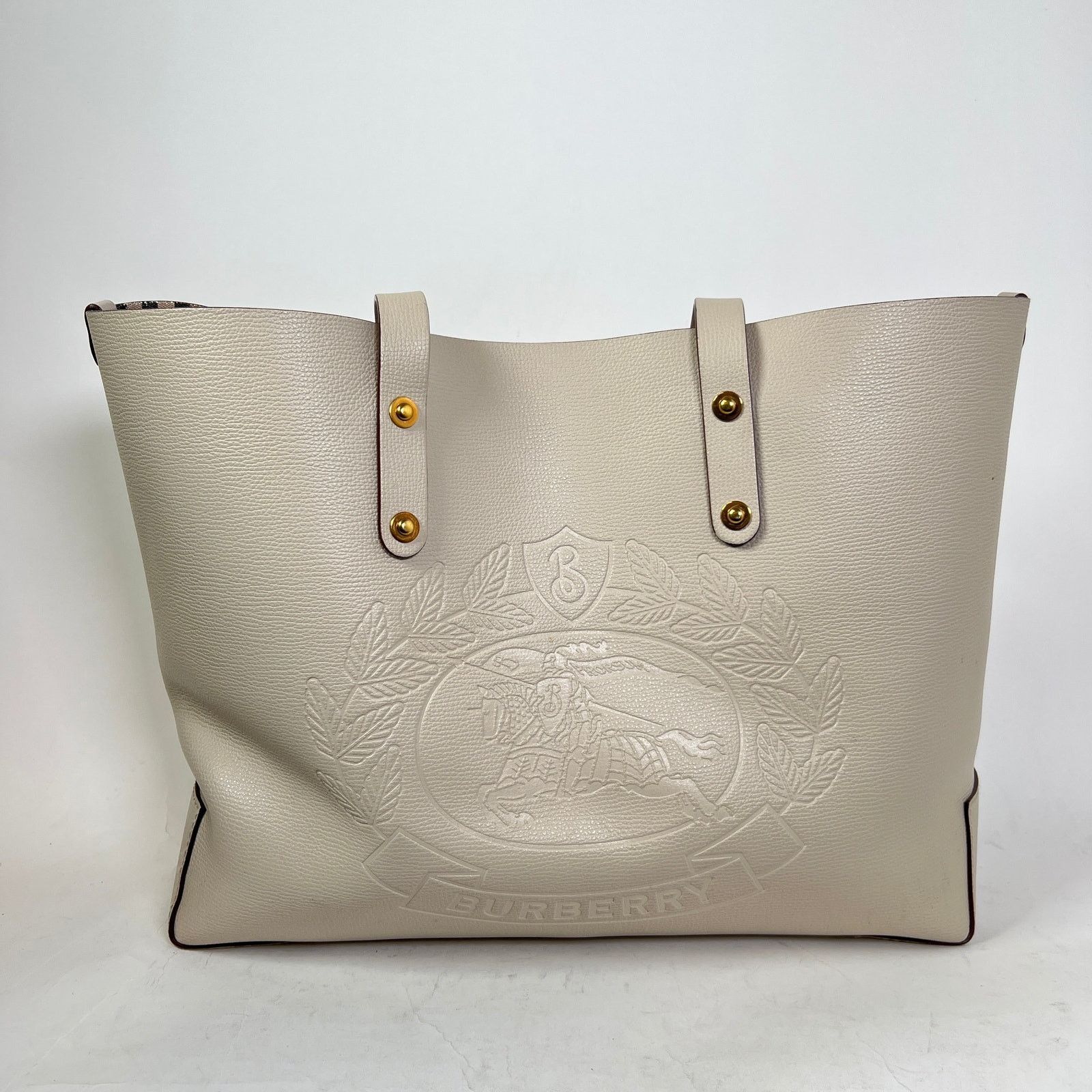 Burberry Burberry Tan Calfskin Crest Embossed Small Tote Bag Size ONE SIZE - 1 Thumbnail
