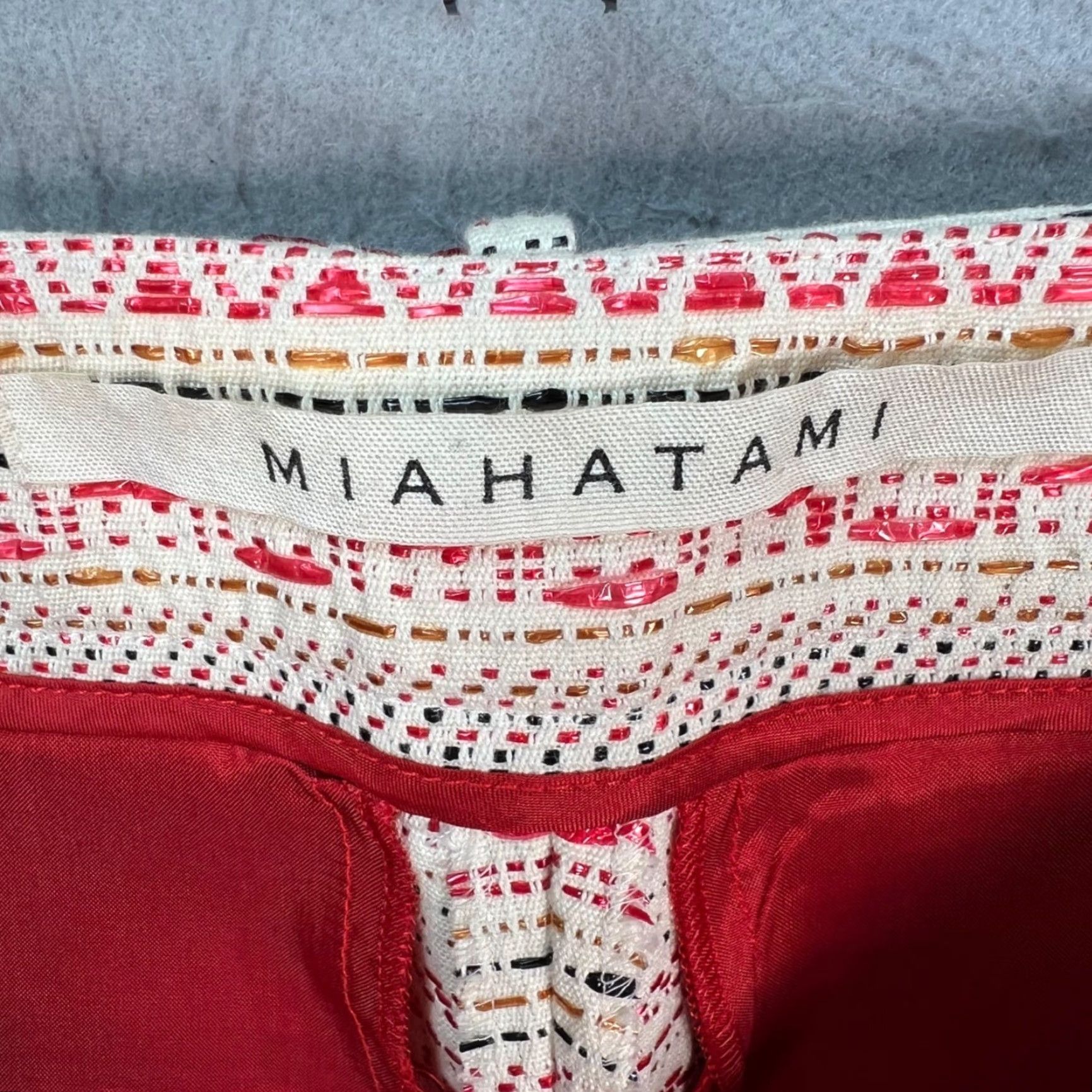Vintage Miahatami Womens 42 Red & White Woven High-Waist Culottes Cotton Blend Pants Wide-Leg Cropped Adult Women Size 42 Summer Spring Mens Womens Girls Size 28" / US 6 / IT 42 - 3 Thumbnail