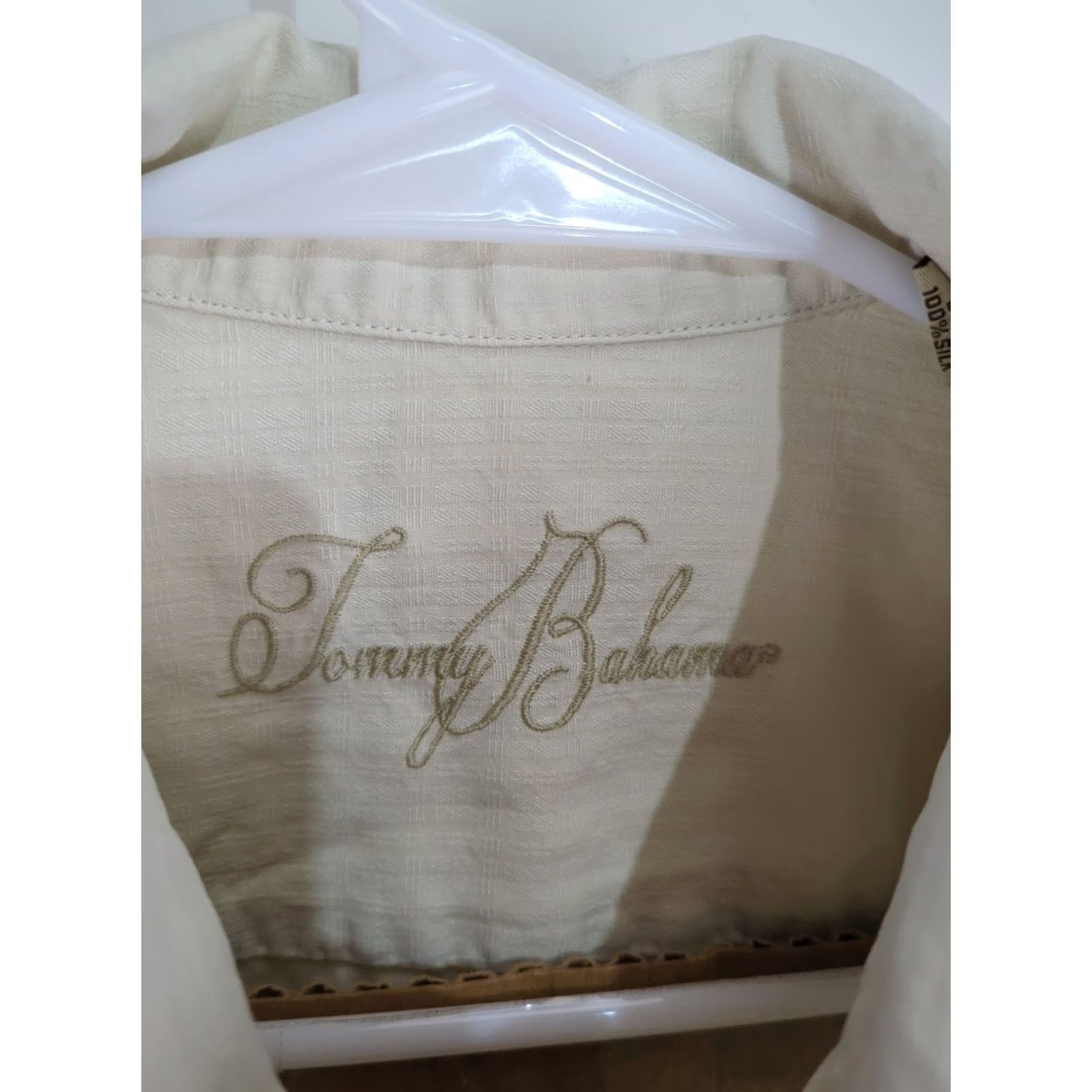 Tommy Bahama VINTAGE Tommy Bahama Silk Hawaiian Shirt Embroidered Marlin Viejo Cigars Large Button-Up Shirt, Cream, Men’s L, Short Sleeve, Casual Size US L / EU 52-54 / 3 - 3 Thumbnail