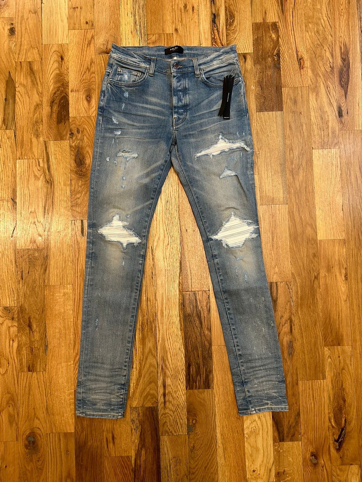 Pre-owned Amiri Mx1 White Suede Blue Denim Jeans Size 32
