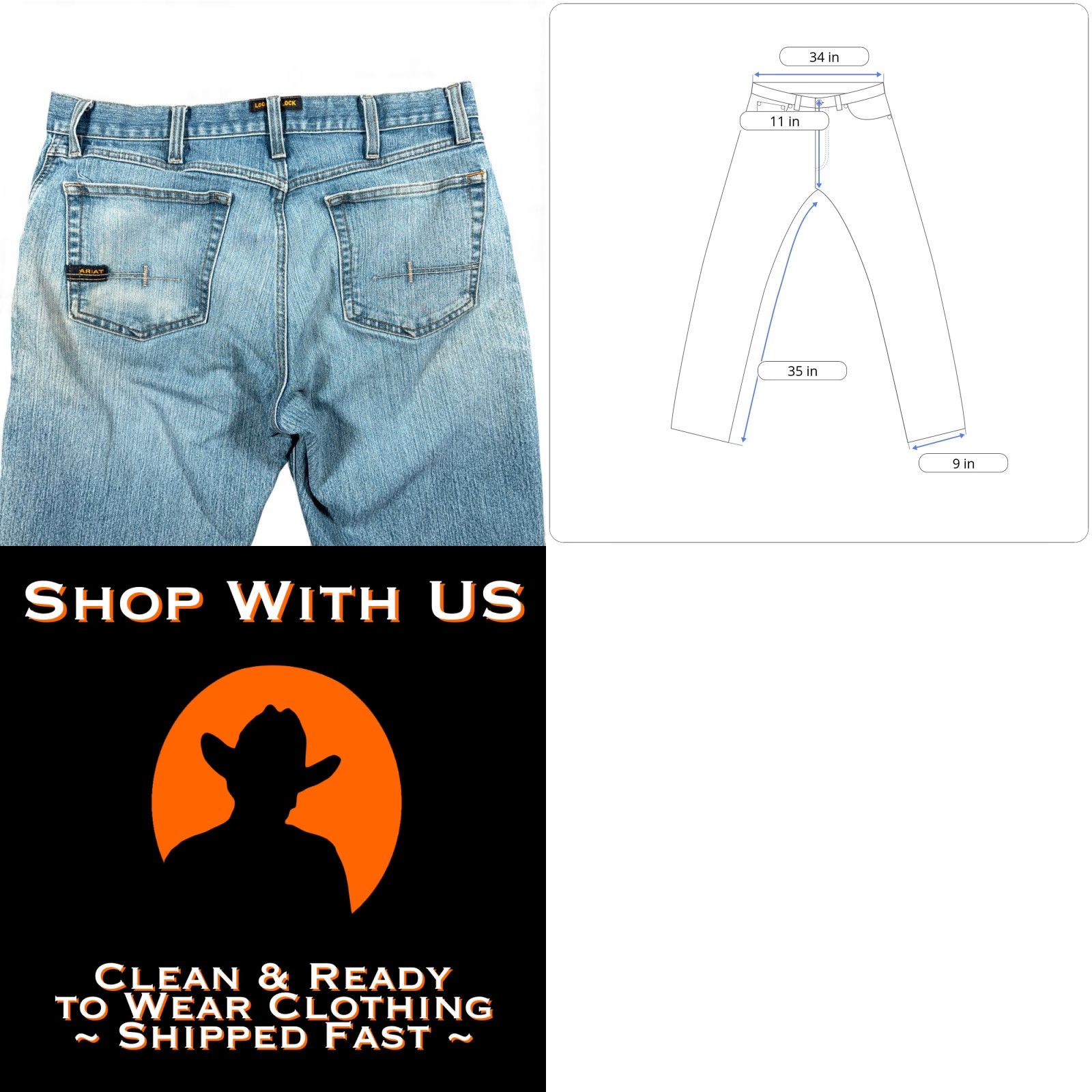 Ariat Ariat Jeans Mens 34x35 Blue Rebar M4 Relaxed Bootcut Denim Workwear Size US 34 / EU 50 - 8 Thumbnail