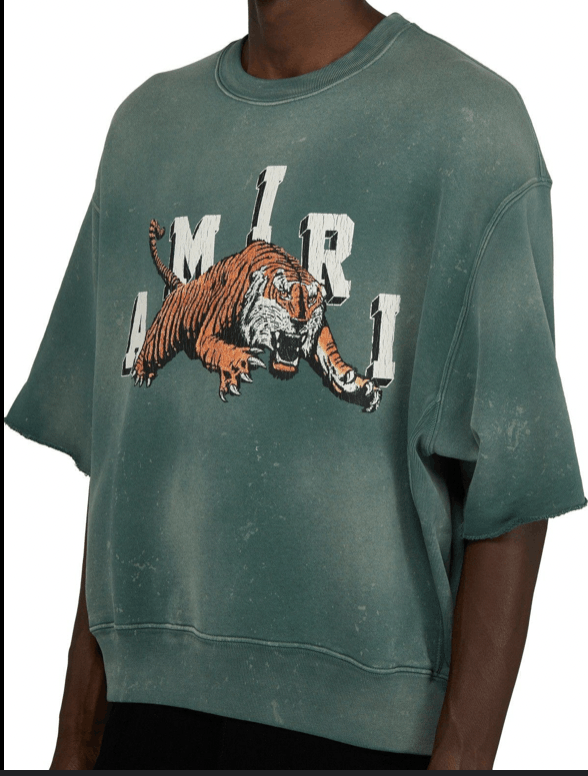 Image of Amiri Vintage Ss Tiger Print Short Sleeve Sweatshirt in Green, Men's (Size XS)