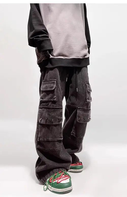 Other Spikder Rivet Multi Pocket Cargo Wide Leg Jeans Size US 33 - 5 Thumbnail