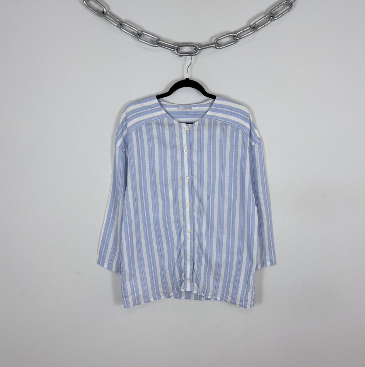 Trussardi Trussardi Vintage Women’s Blue Striped Long Sleeve Shirt Size L / US 10 / IT 46 - 1 Thumbnail