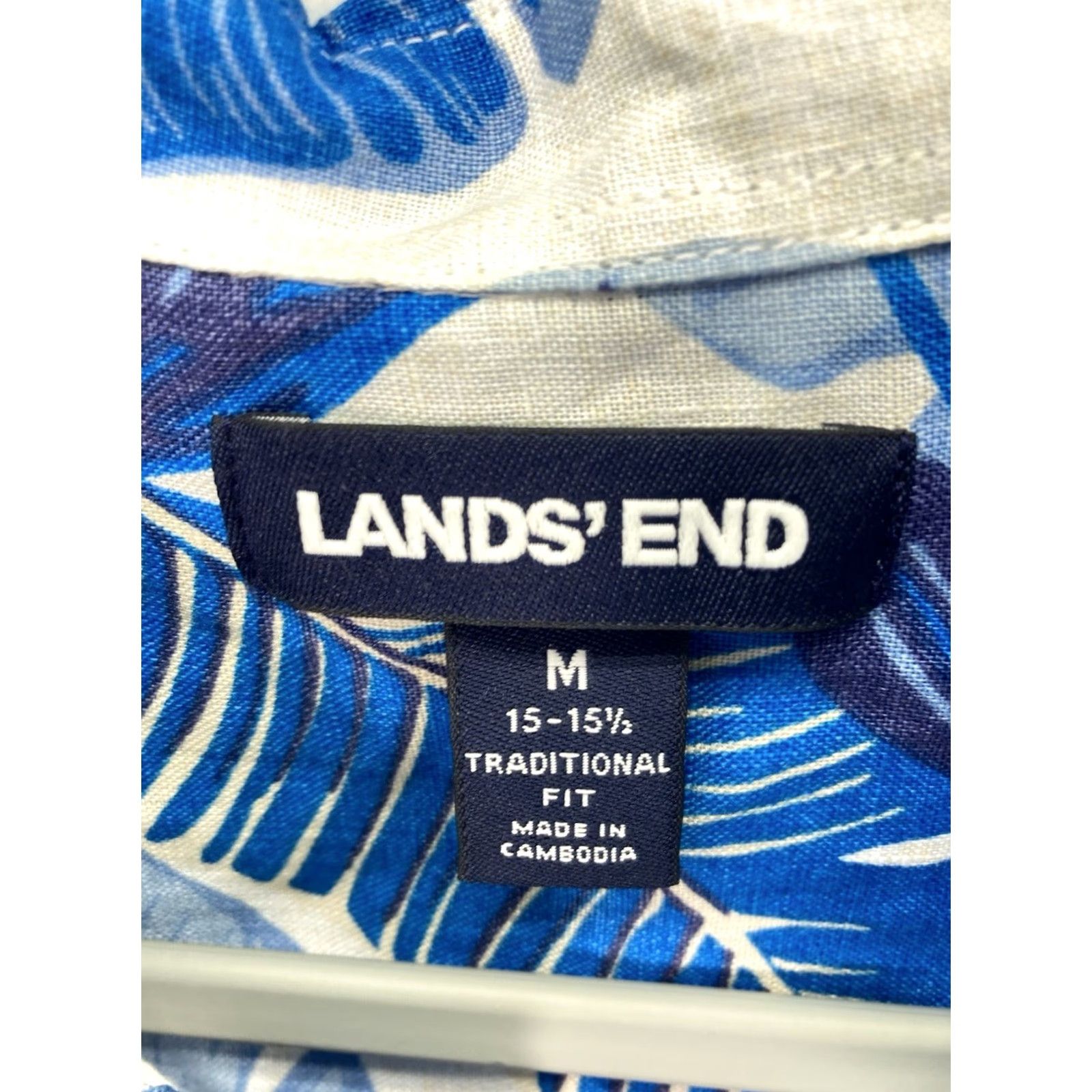 Lands' End Lands' End Linen Cabana Shirt Men M Blue Floral Short Sleeve Button-Up Size US M / EU 48-50 / 2 - 5 Thumbnail
