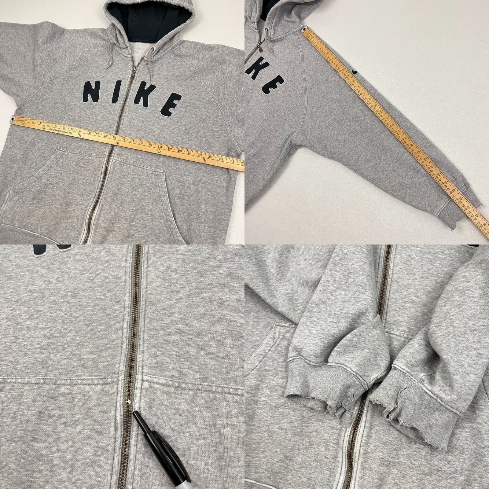 Nike Nike Hoodie Mens 2XL Gray Center Logo Swoosh Distressed Zip Pullover with Hood Pockets Vintage-Style 80s 90s Sportswear Classic Nike Sportswear Size US XXL / EU 58 / 5 - 8 Thumbnail