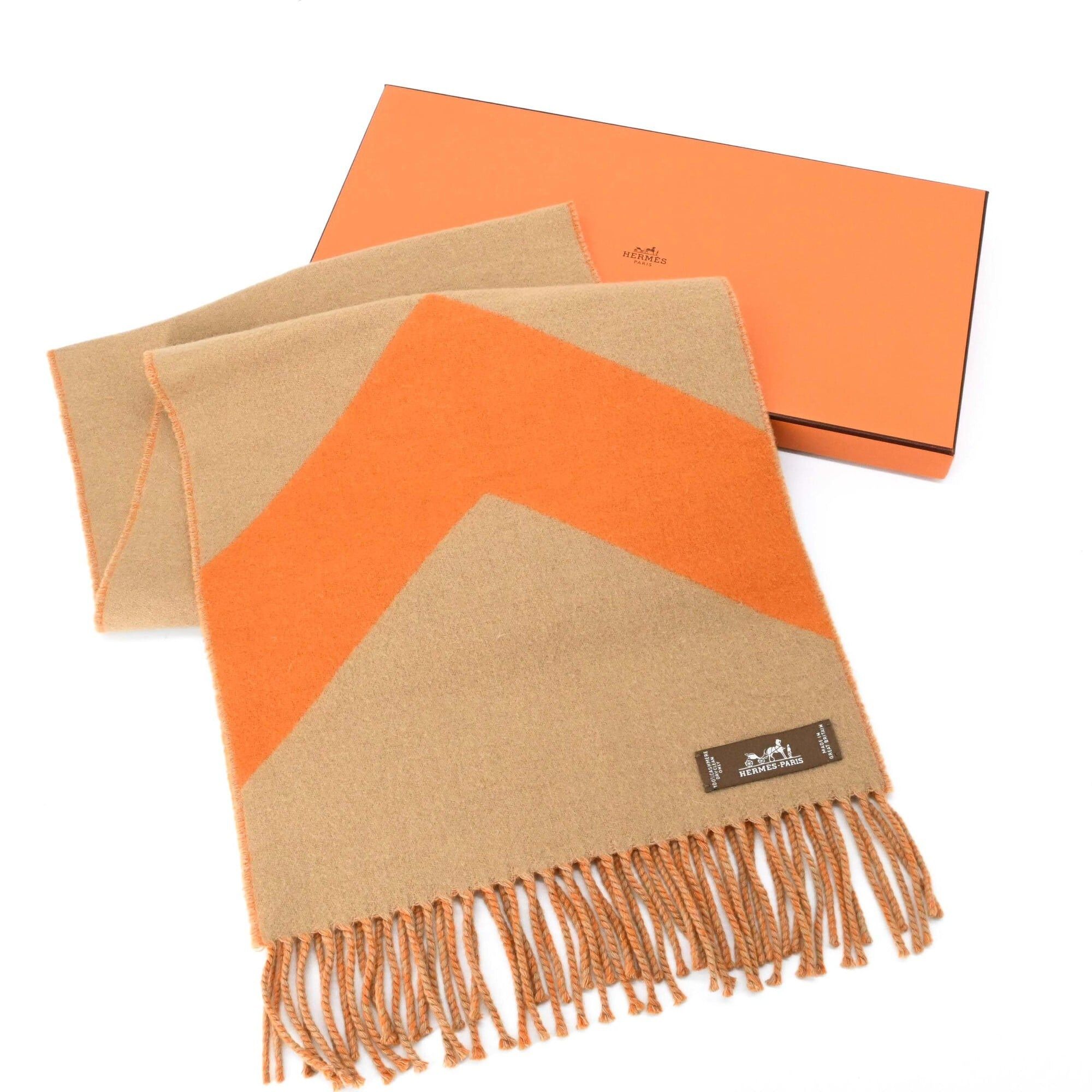 Hermes HERMES Casaque Chevron Stole/Scarf, Cashmere, Women's, Brown/Orange Bicolor Size ONE SIZE - 1 Thumbnail