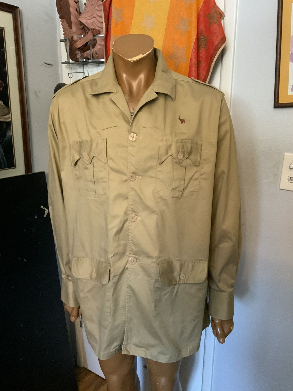 Vintage Vintage 60s 70s Khaki Workwear Sawtooth Button Shacket Shirt Size US L / EU 52-54 / 3 - 8 Thumbnail