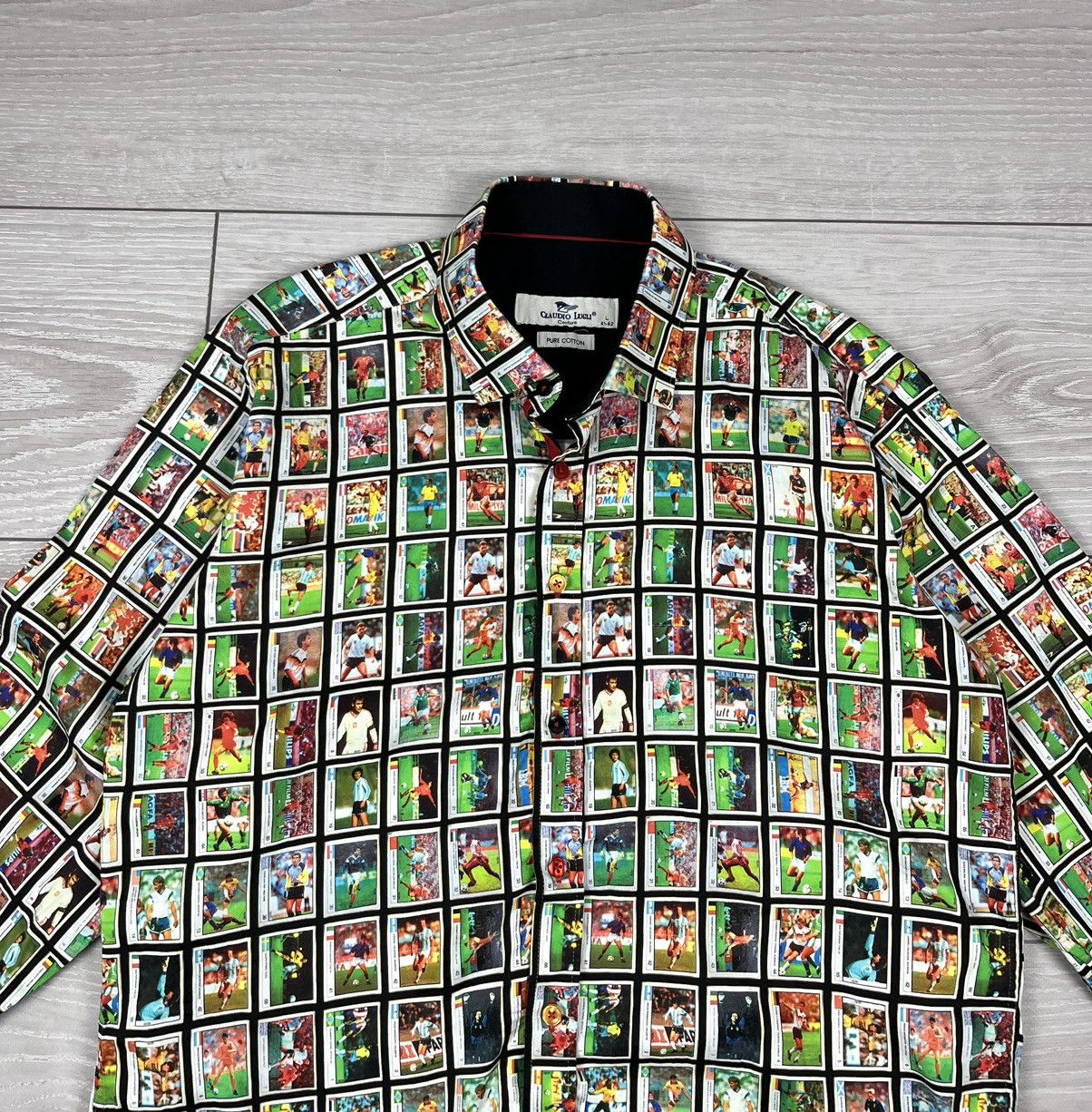 Japanese Brand Claudio Lugli Italy Soccer Cards Over Print Button Shirt Size US L / EU 52-54 / 3 - 4 Thumbnail