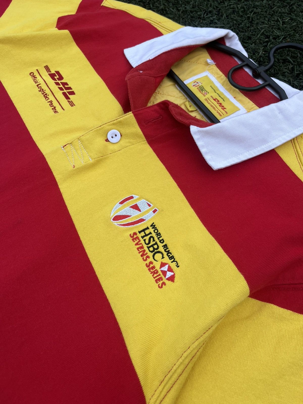 DHL Rare DHL x HSBC Rugby Polo Shirt Striped Vintage L Size US L / EU 52-54 / 3 - 7 Thumbnail
