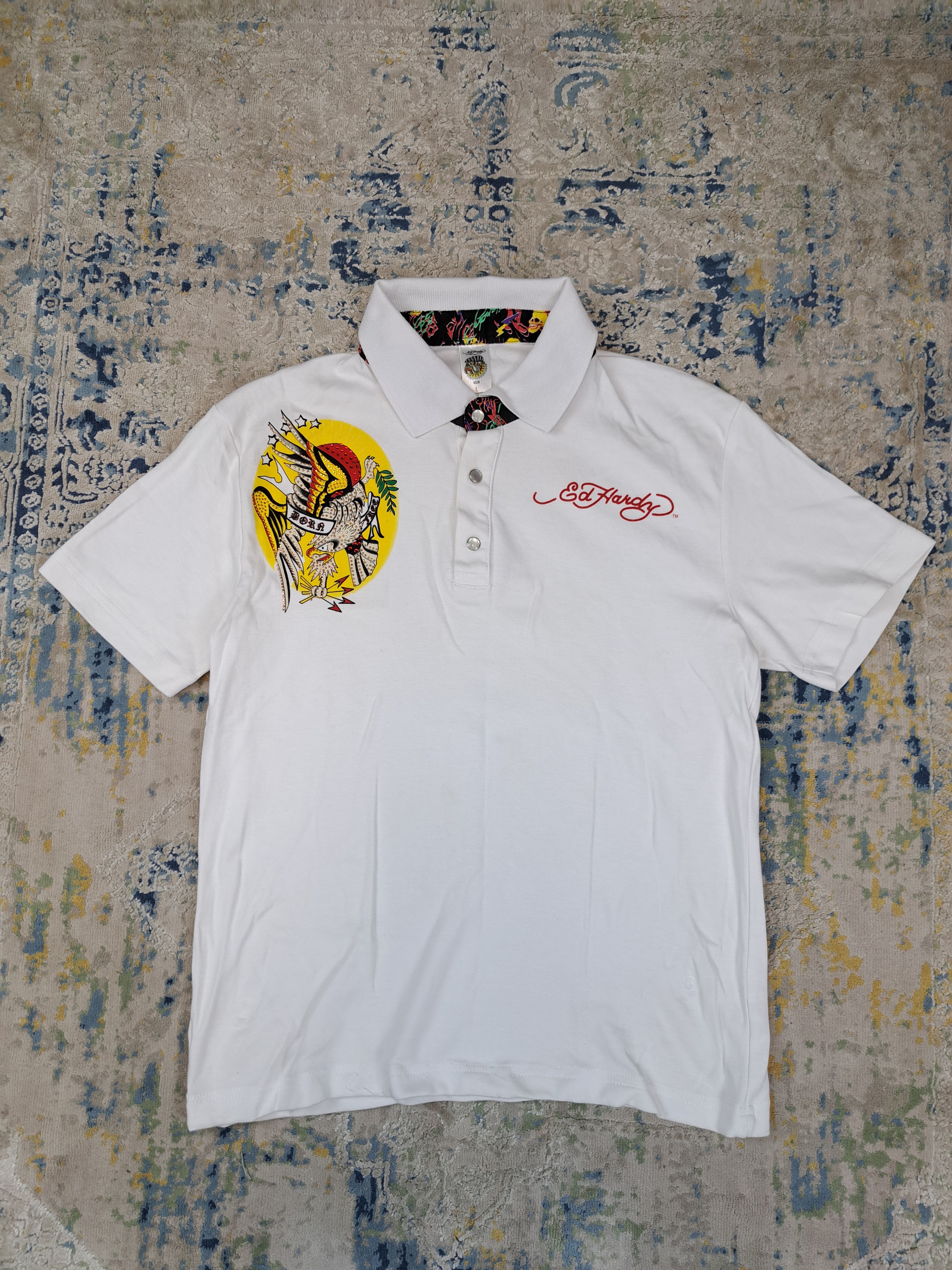Ed Hardy Ed Hardy Big Logo Polo Shirt Rhinestones Drip Swag y2k Size L / US 10 / IT 46 - 1 Thumbnail