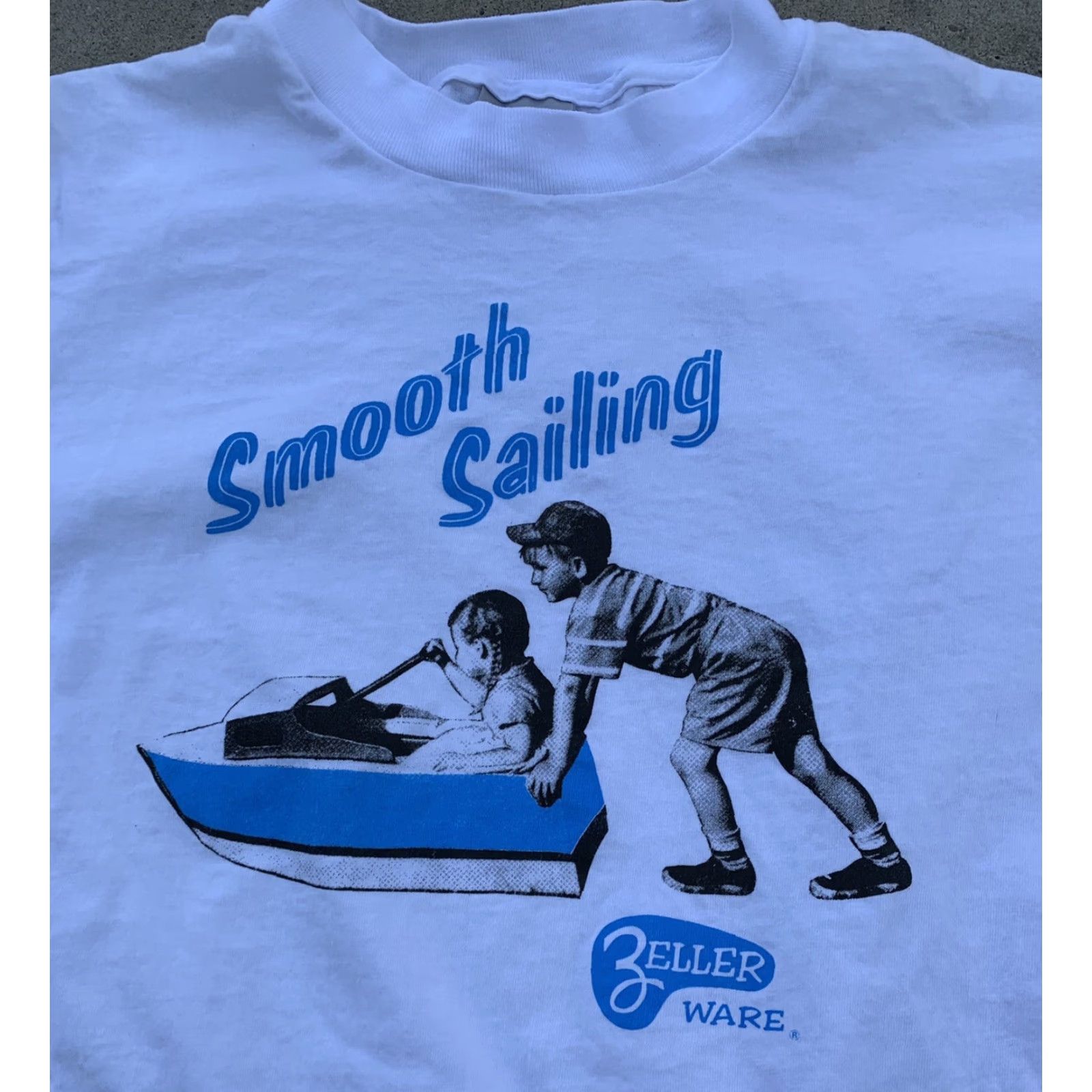 Vintage VINTAGE Oneita Power-T t-shirt Graphic Print Men's XL White Crew Neck Short Sleeve 90s Vintage Sailing Boat Zeller Ware Smooth Sailing Size US XL / EU 56 / 4 - 2 Thumbnail