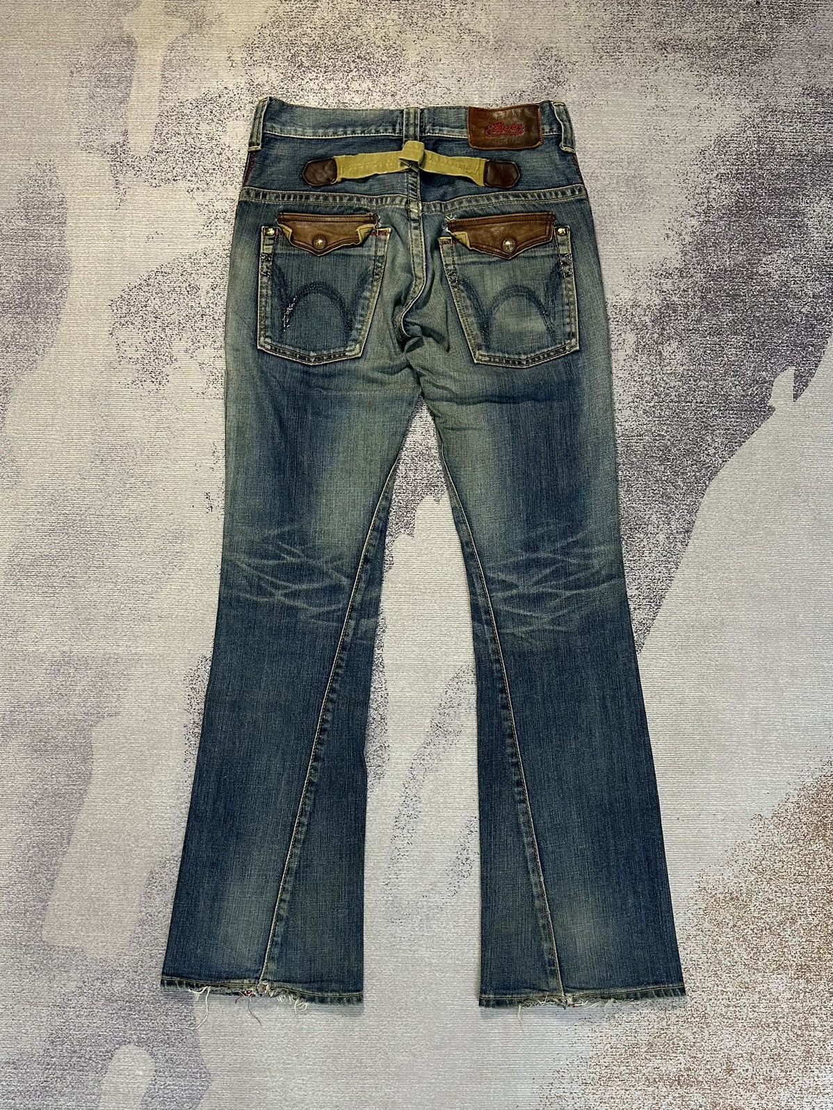 Edwin 2000s Flare Edwin Blue Trip Mud Wash Buckle Back Denim Jeans Size US 29 - 2 Thumbnail