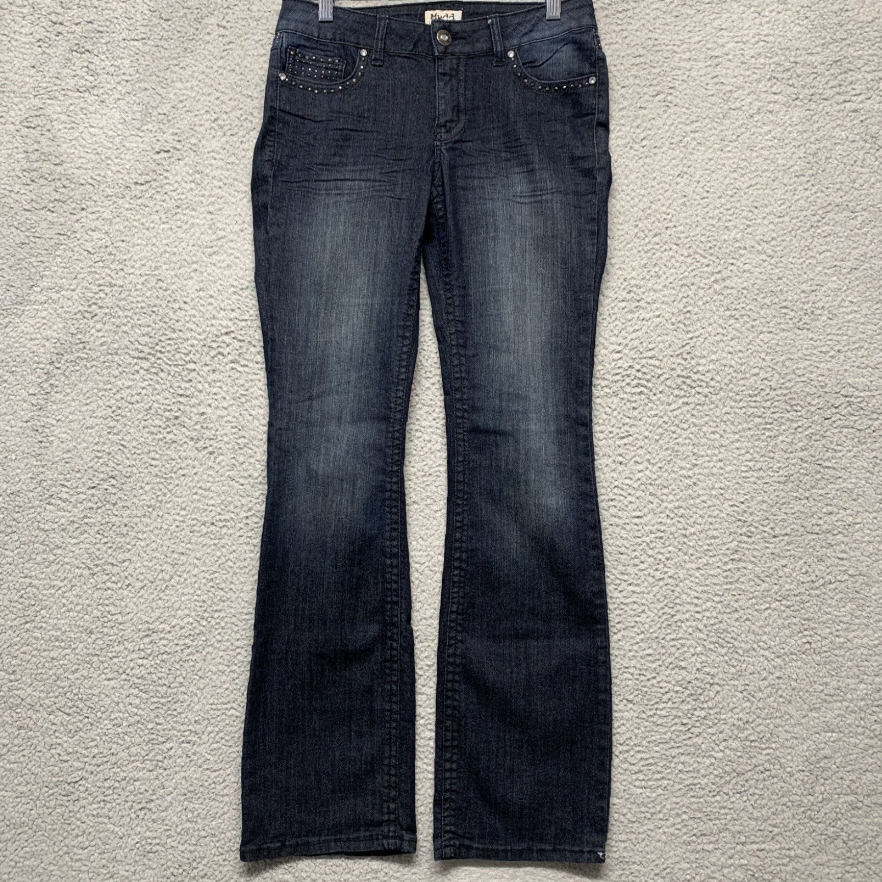 Denime Mudd Jeans Bootcut 5-Pocket Denim Blue Jeans Women's Sz 7 Multiple Pockets Sequins Buttons Size 28" / US 6 / IT 42 - 2 Thumbnail